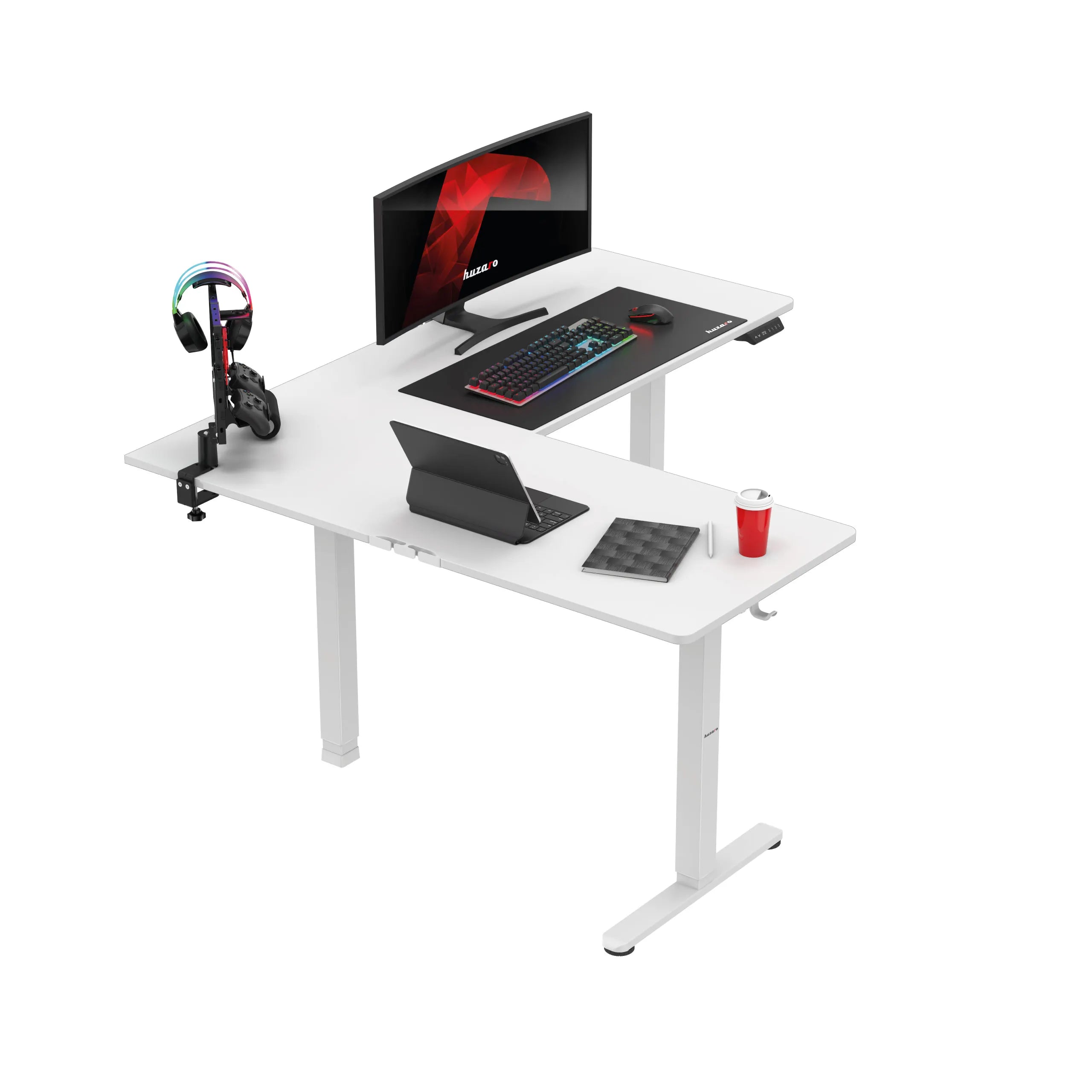Escritorio esquinero eléctrico Huzaro Hero 9.5 White de 160 cm