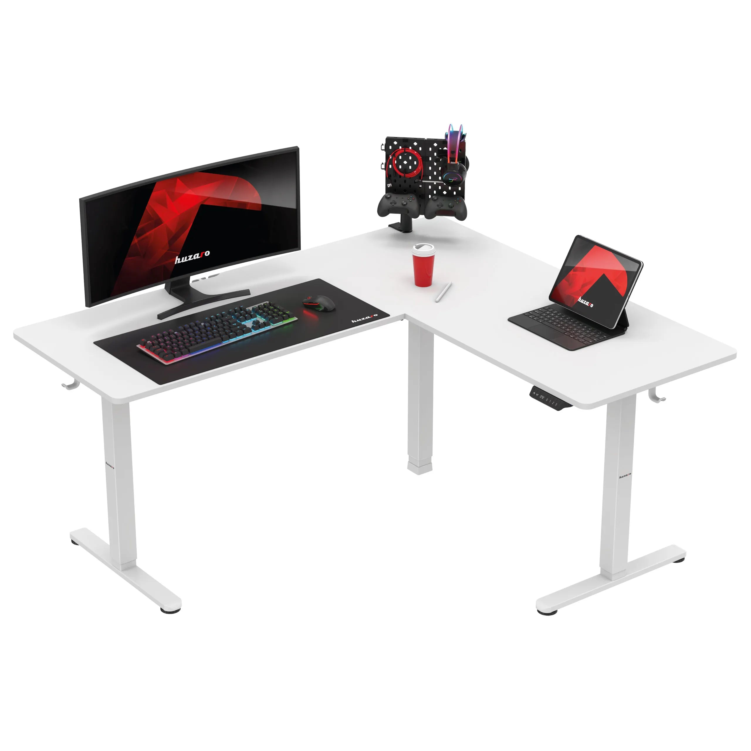 Escritorio esquinero eléctrico Huzaro Hero 9.5 White de 160 cm