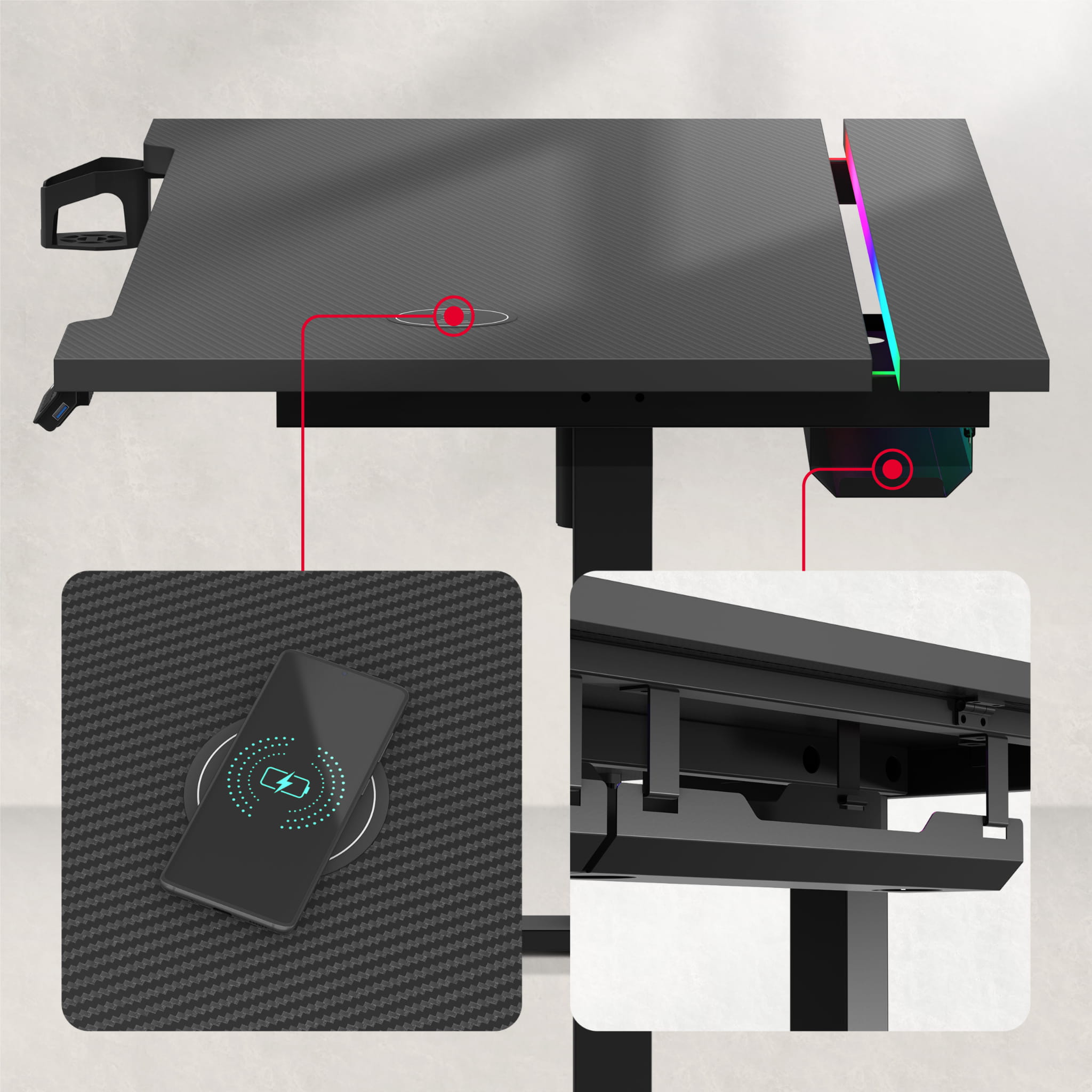 Escritorio eléctrico Huzaro Hero 8.7 RGB LED de 140 cm