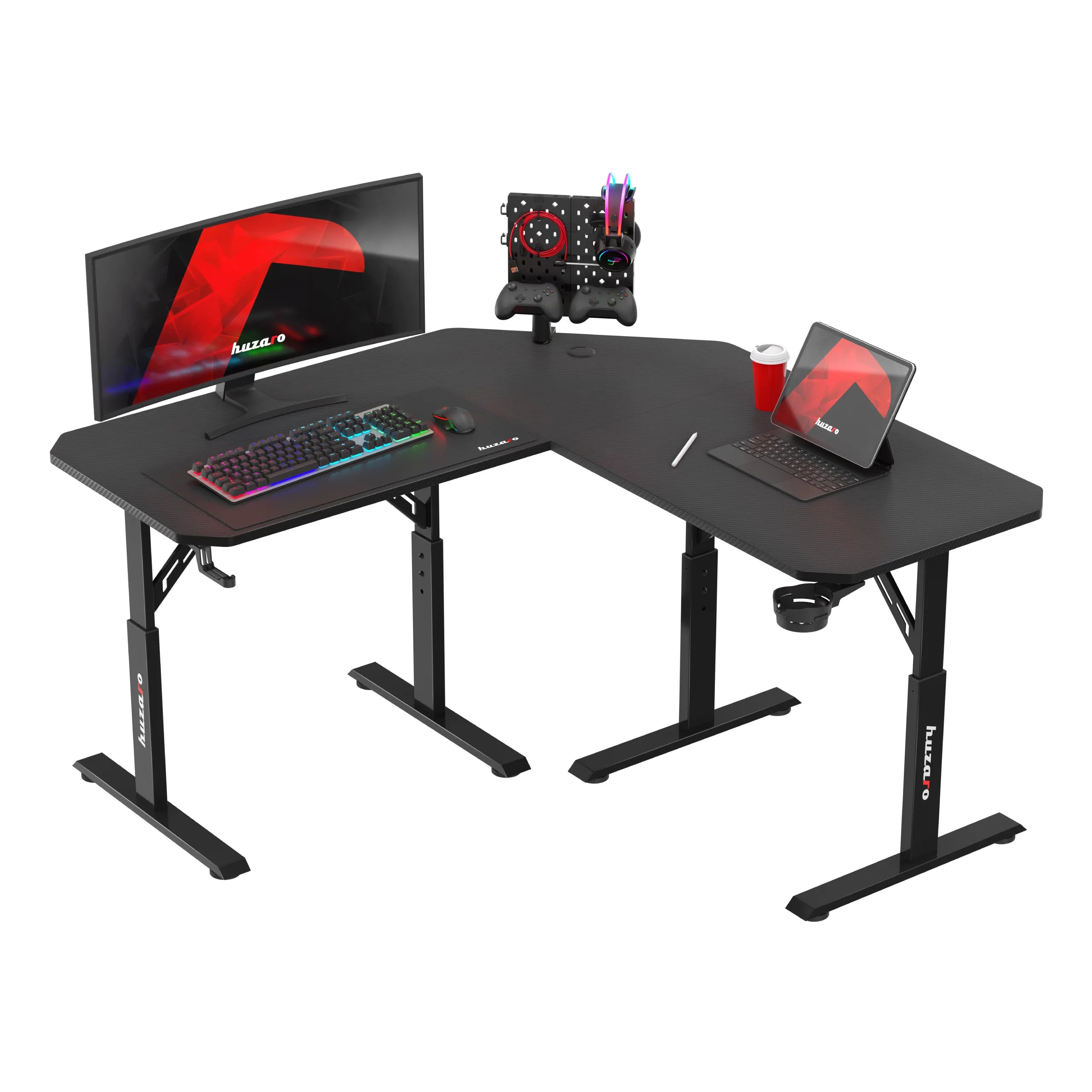 Escritorio gaming de esquina con altura regulable Huzaro Hero 7.3 Black