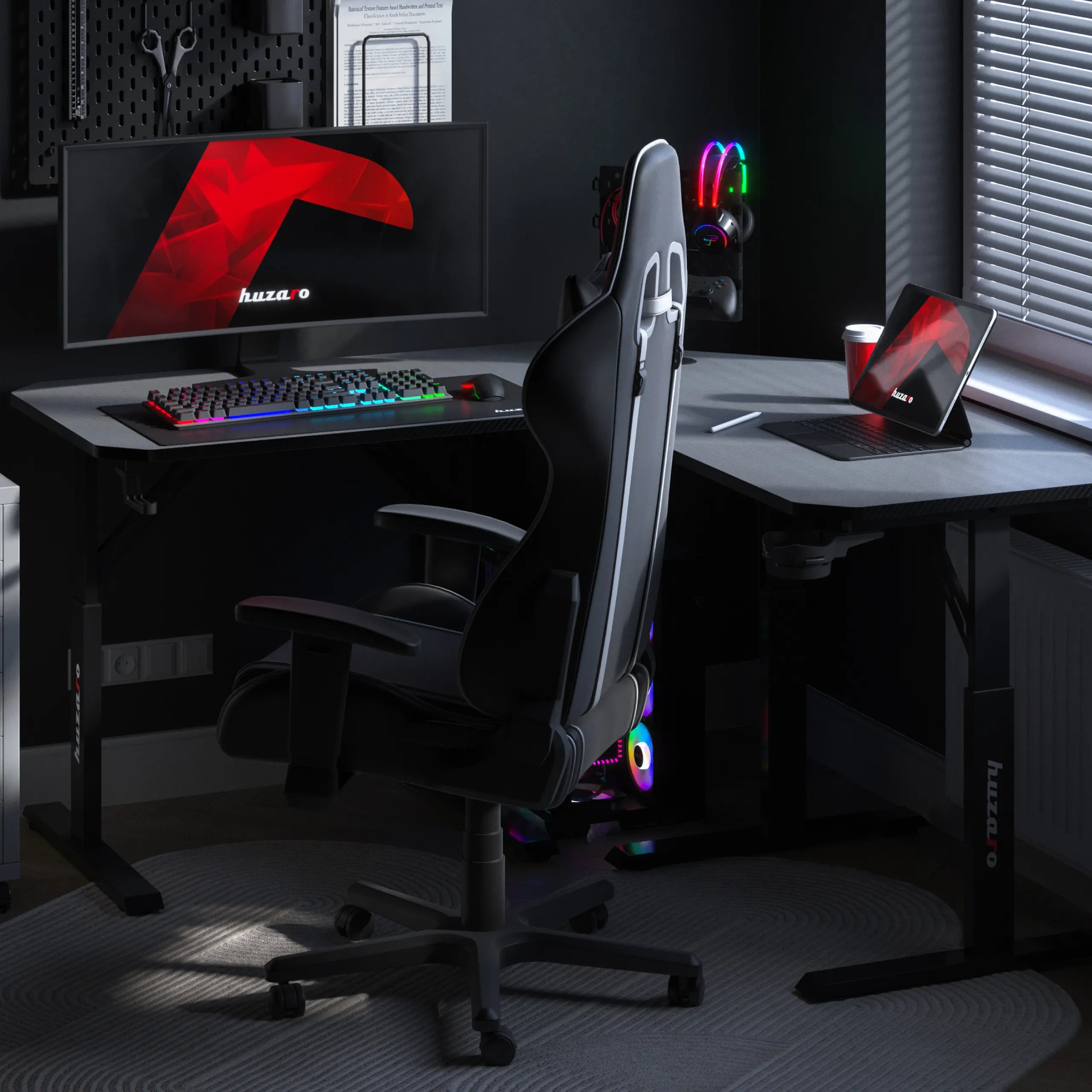 Escritorio gaming de esquina con altura regulable Huzaro Hero 7.3 Black