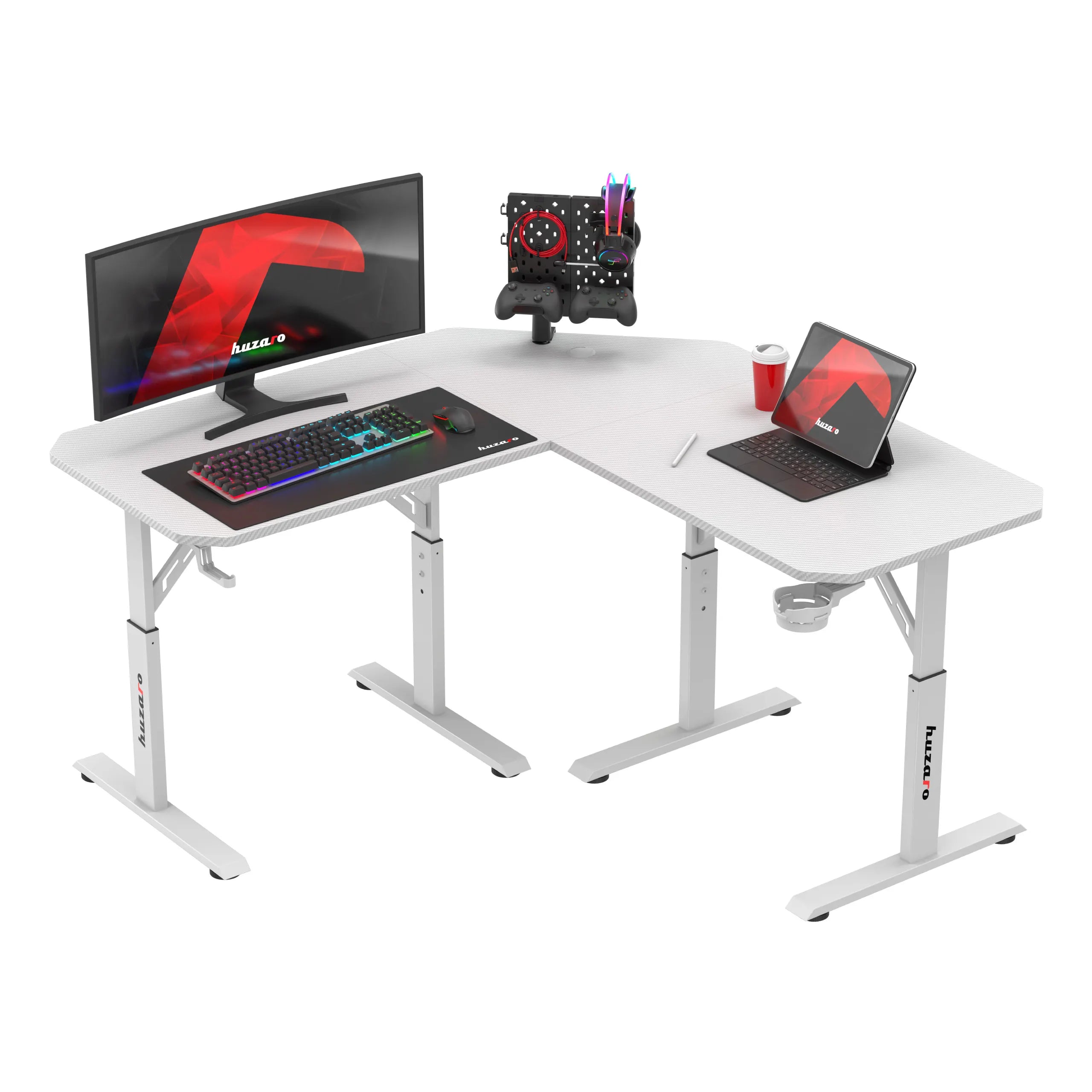 Escritorio gaming esquinero con altura regulable Huzaro Hero 7.3 White