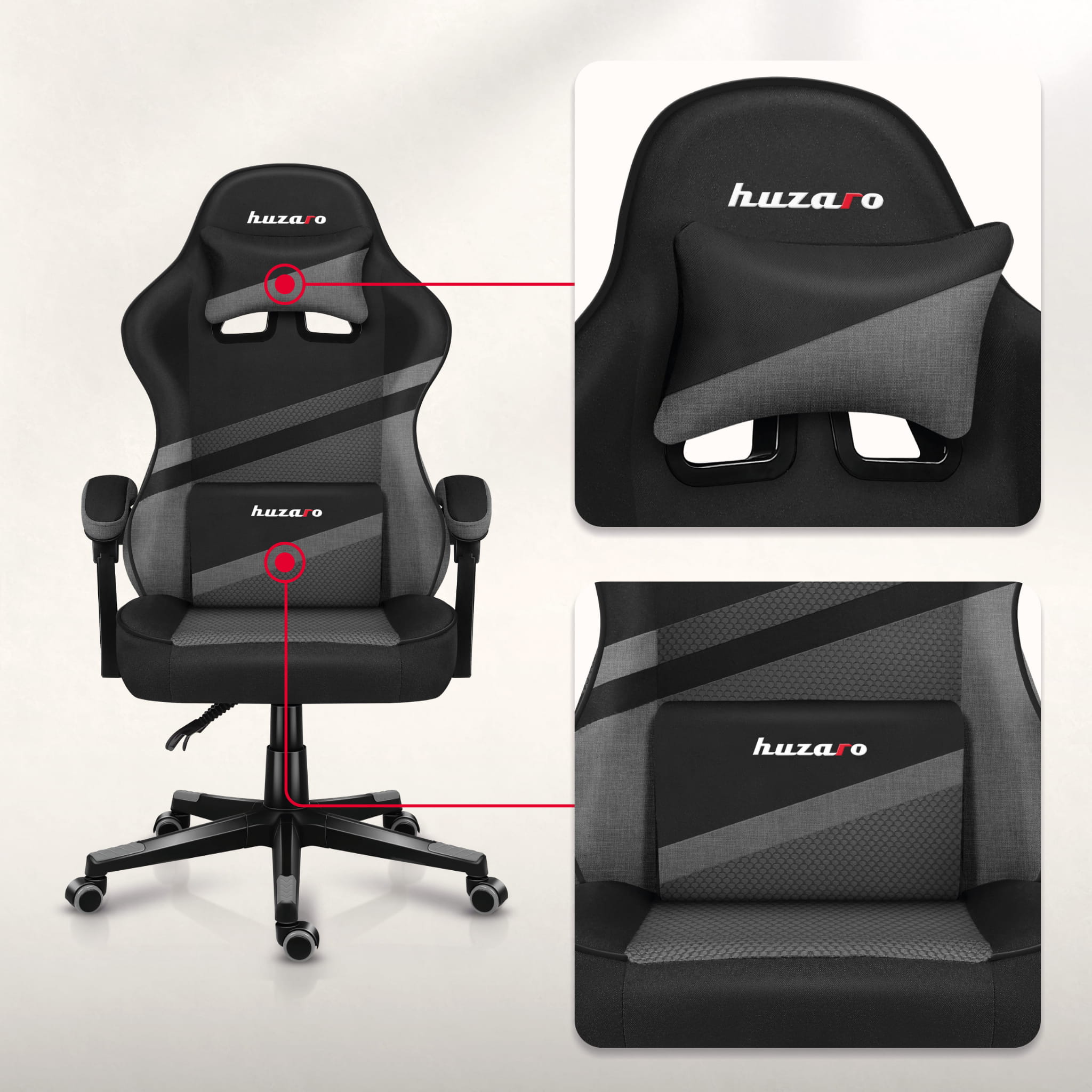 Sillón gaming HUZARO FORCE 4.4 Grey Mesh