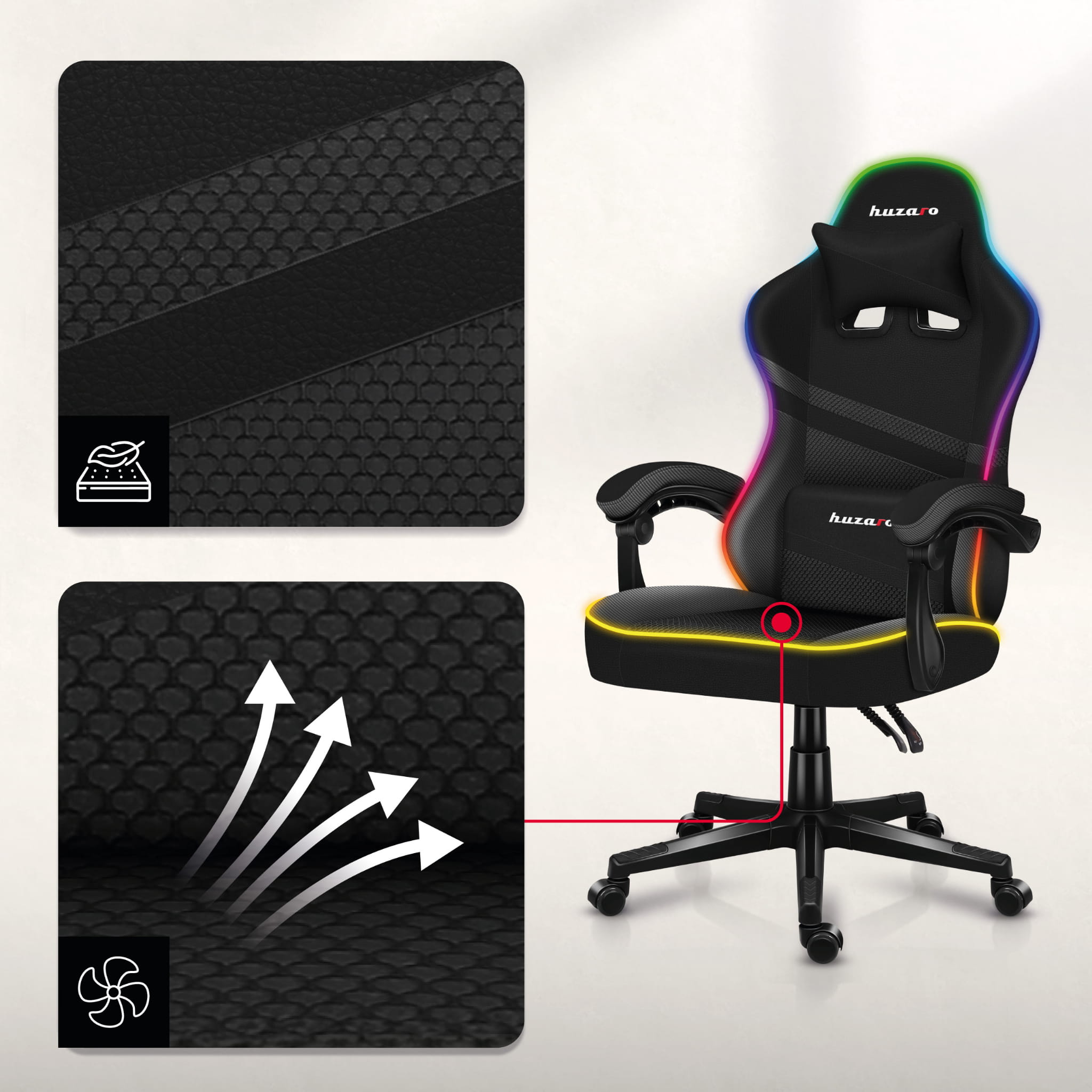 Sillón gaming Huzaro FORCE 4.4 RGB Black Mesh