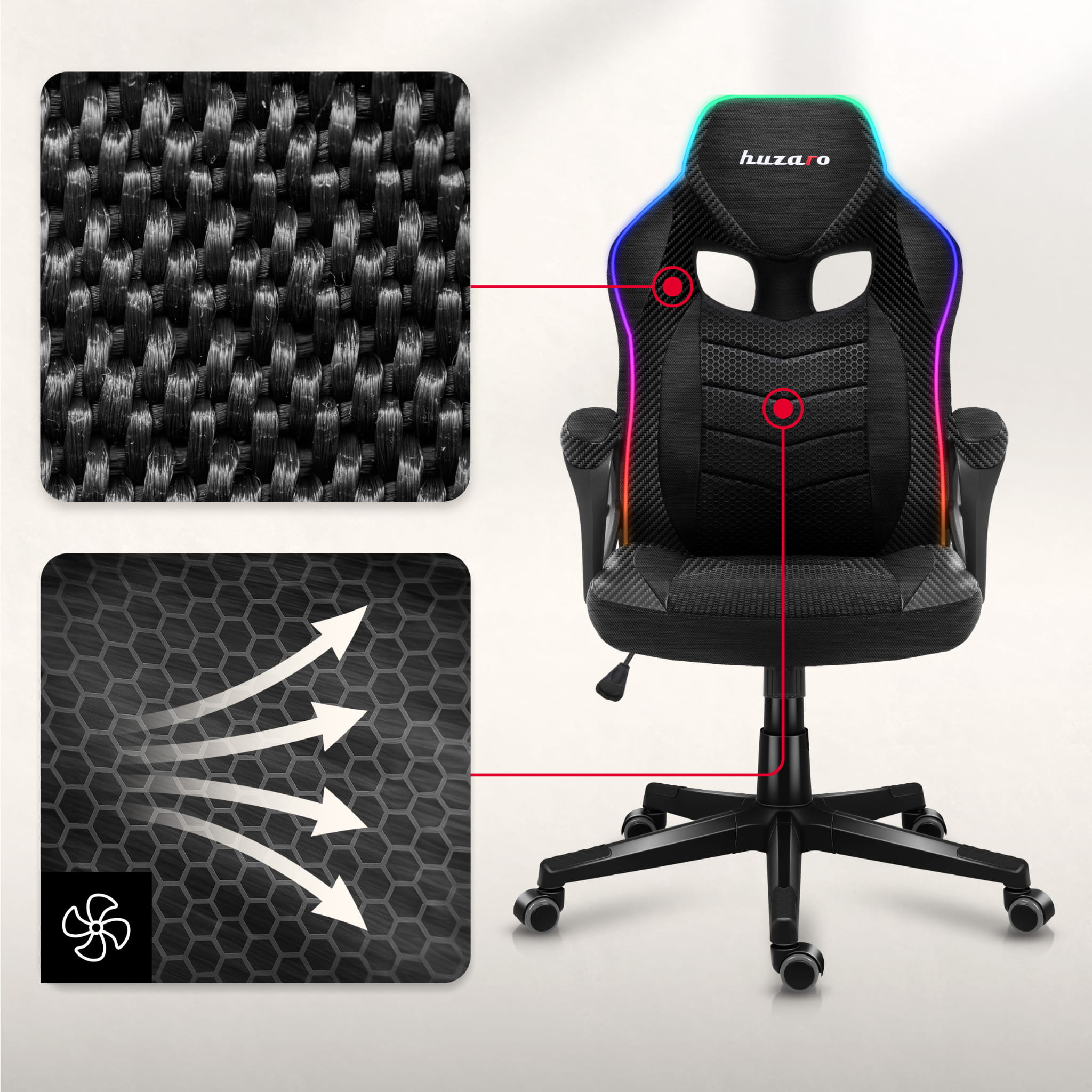 Sillón gaming Huzaro Force 2.5 RGB Carbon Mesh