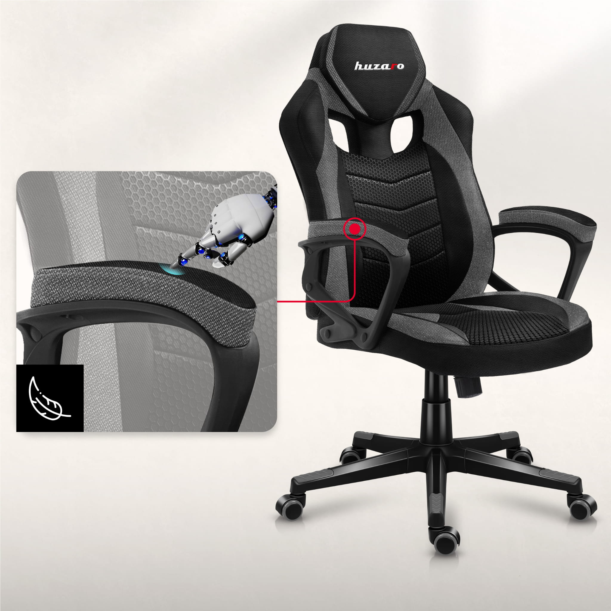 Sillón gaming Huzaro FORCE 2.5 Grey Mesh