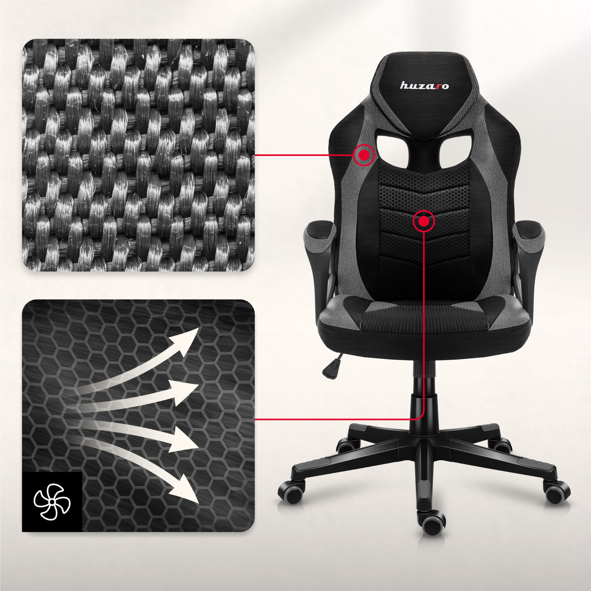 Sillón gaming Huzaro FORCE 2.5 Grey Mesh