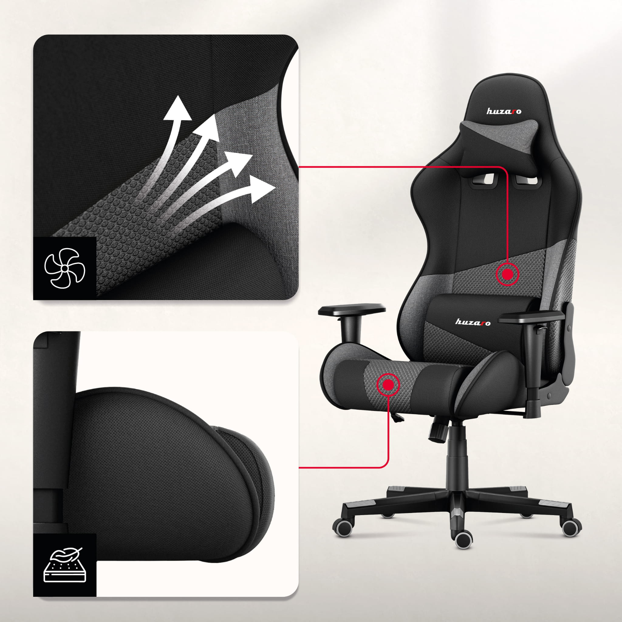 Sillón gaming HUZARO FORCE 6.2  Grey Mesh