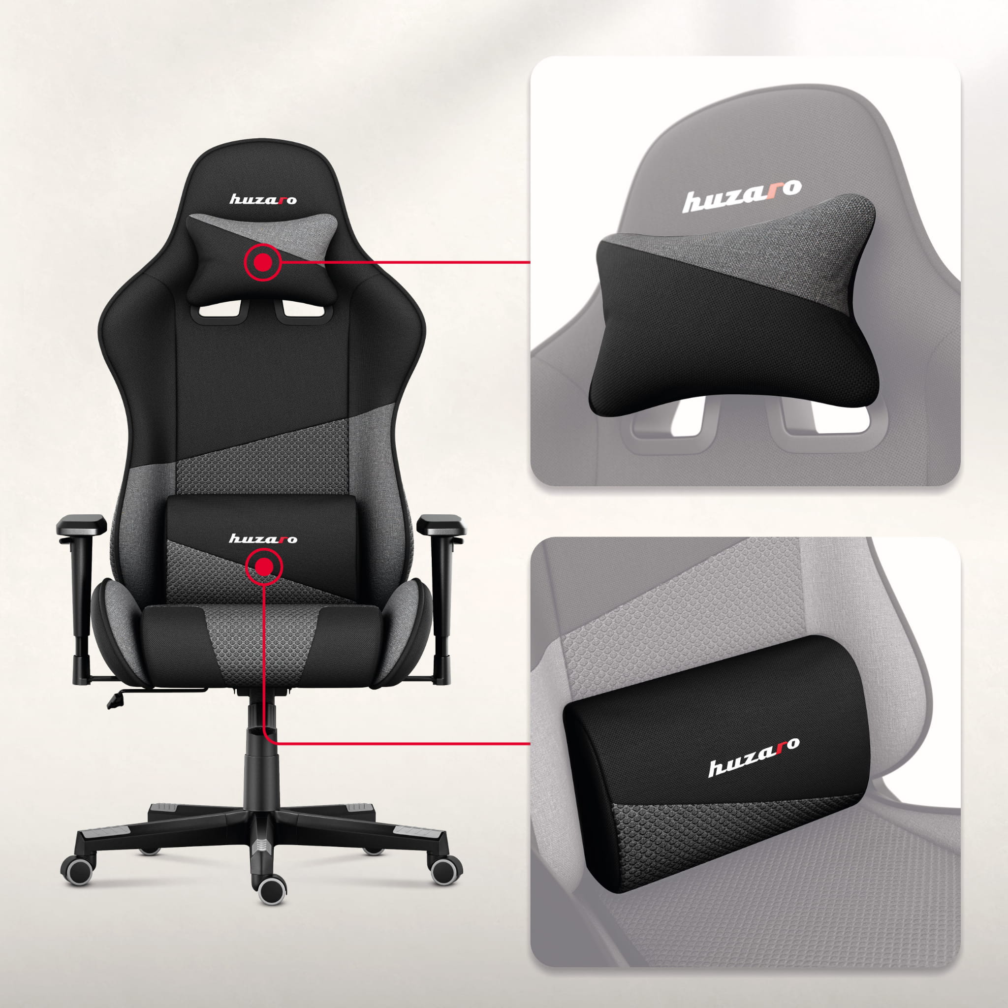 Sillón gaming HUZARO FORCE 6.2  Grey Mesh