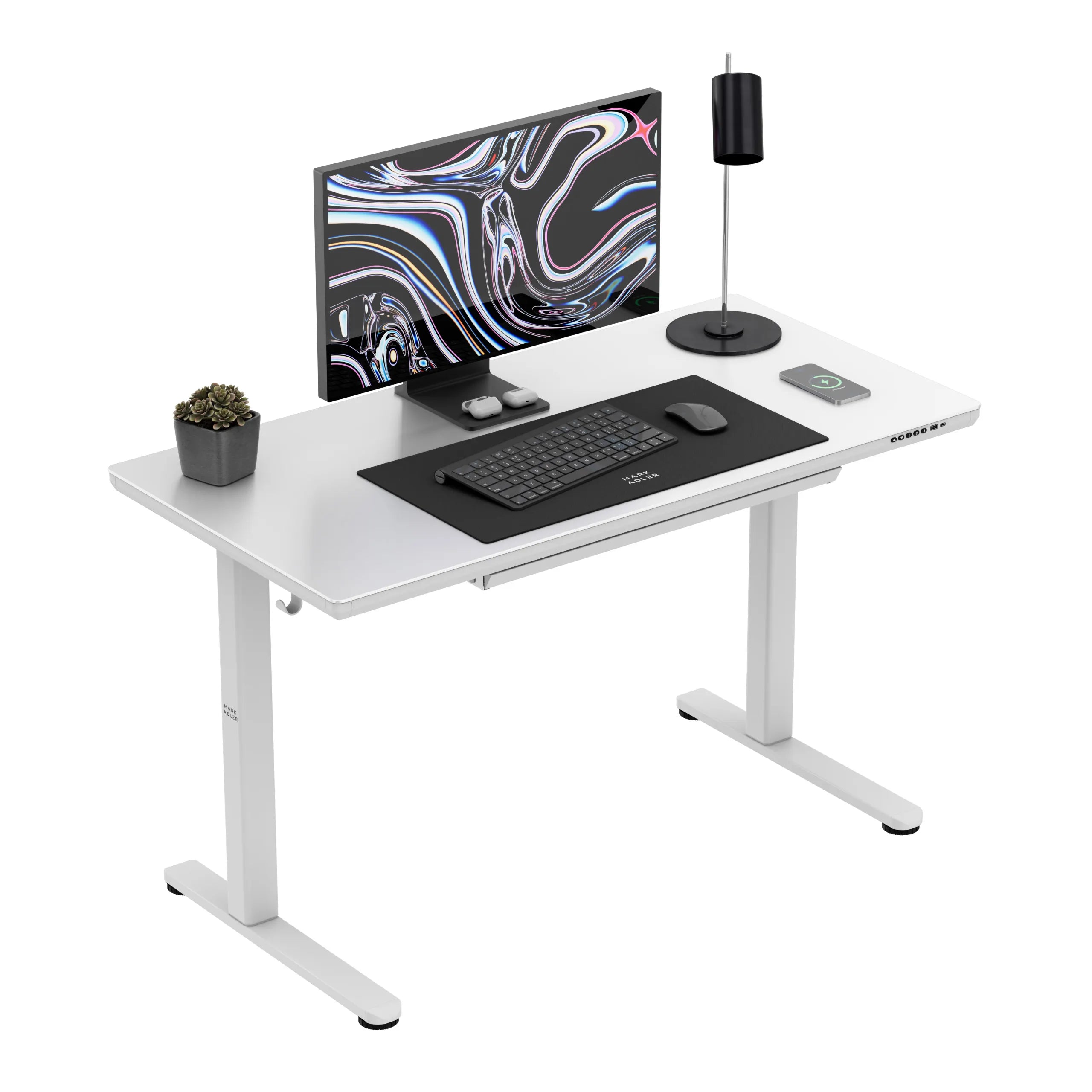 Escritorio eléctrico con tablero de cristal Mark Adler Leader 8.5 White