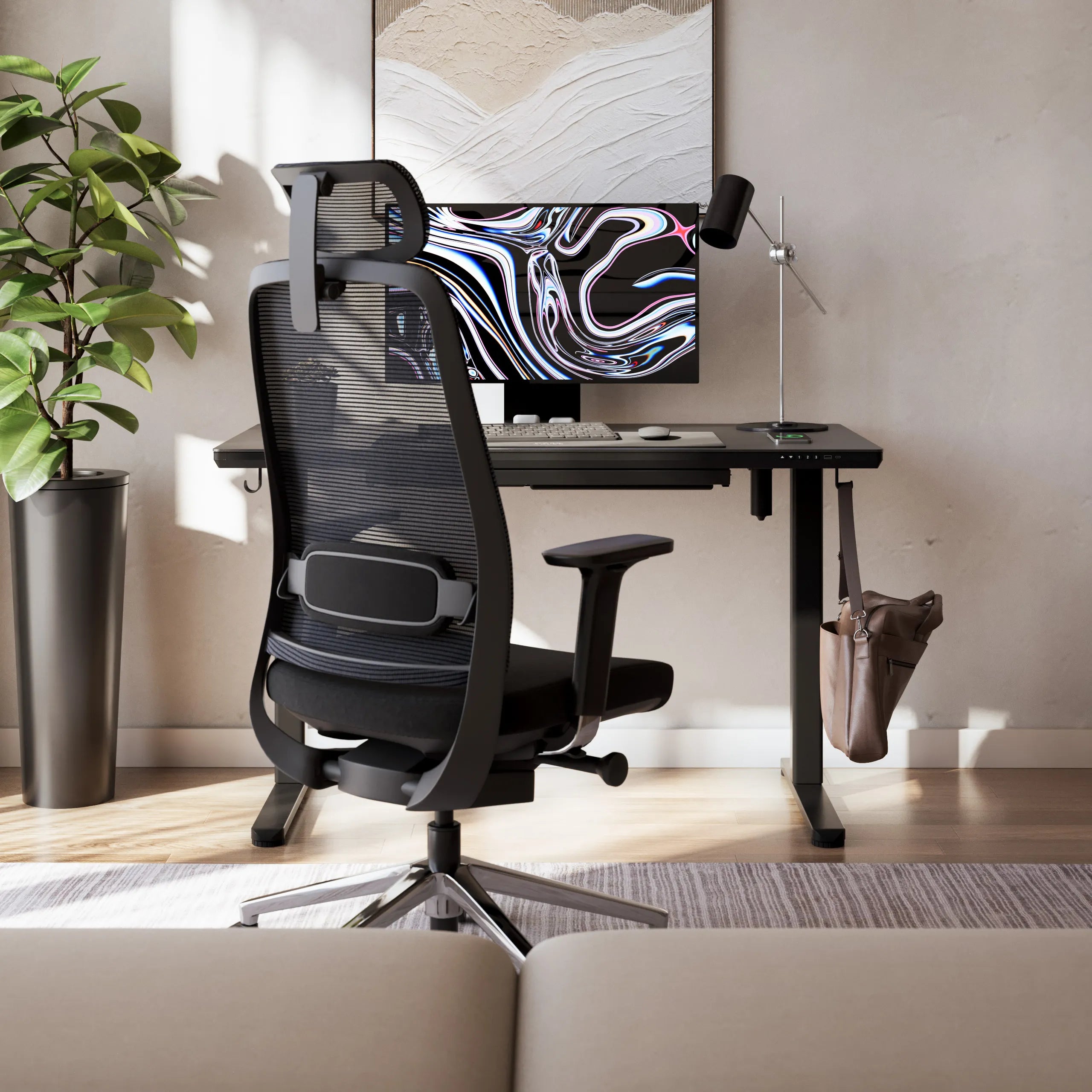 Escritorio eléctrico con tablero de cristal Mark Adler Leader 8.5 Black