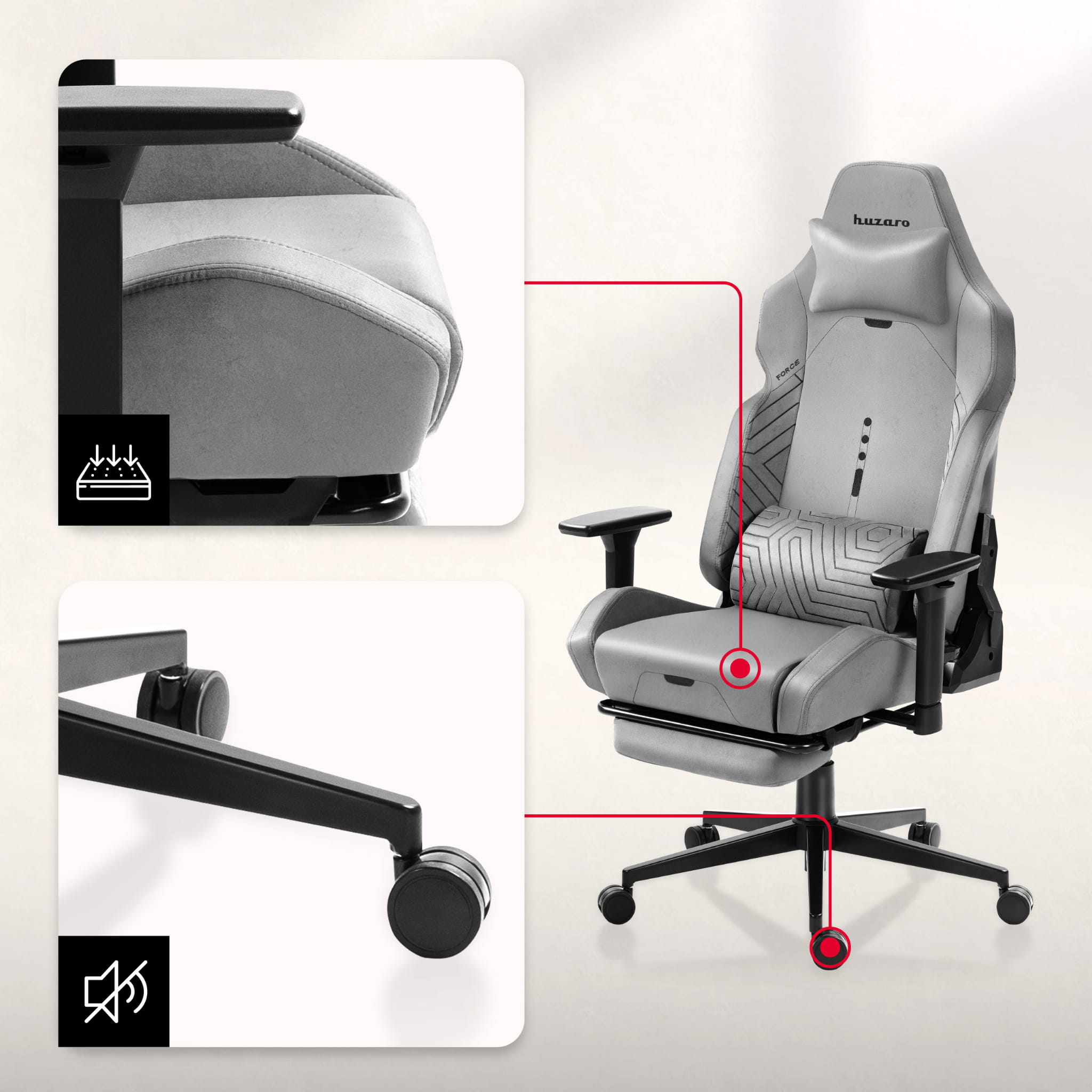 Sillón gaming HUZARO FORCE 8.1 gris