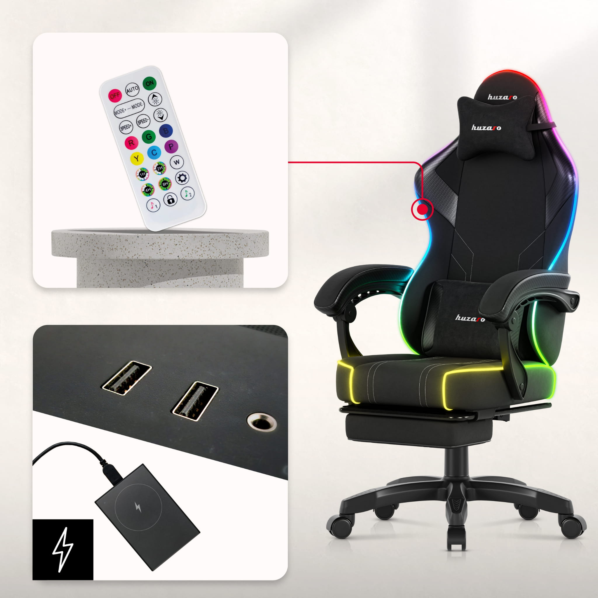 Sillón gaming Huzaro Force 3.7 RGB Negro