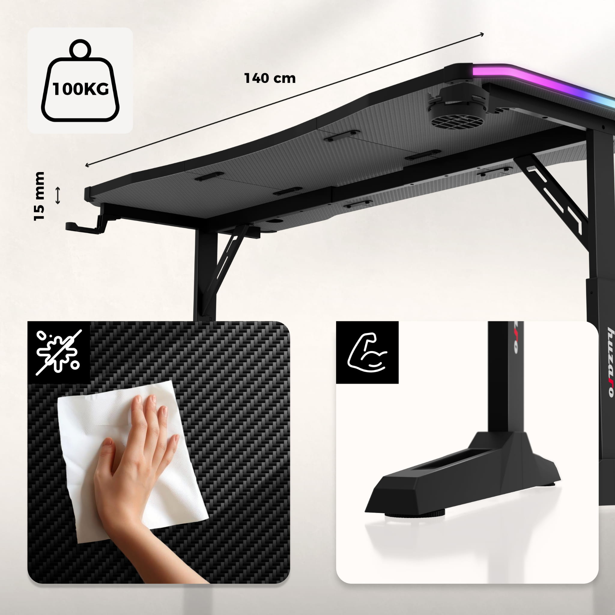 Escritorio para videojuegos Huzaro Hero 3.6 RGB LED Negro 140 cm
