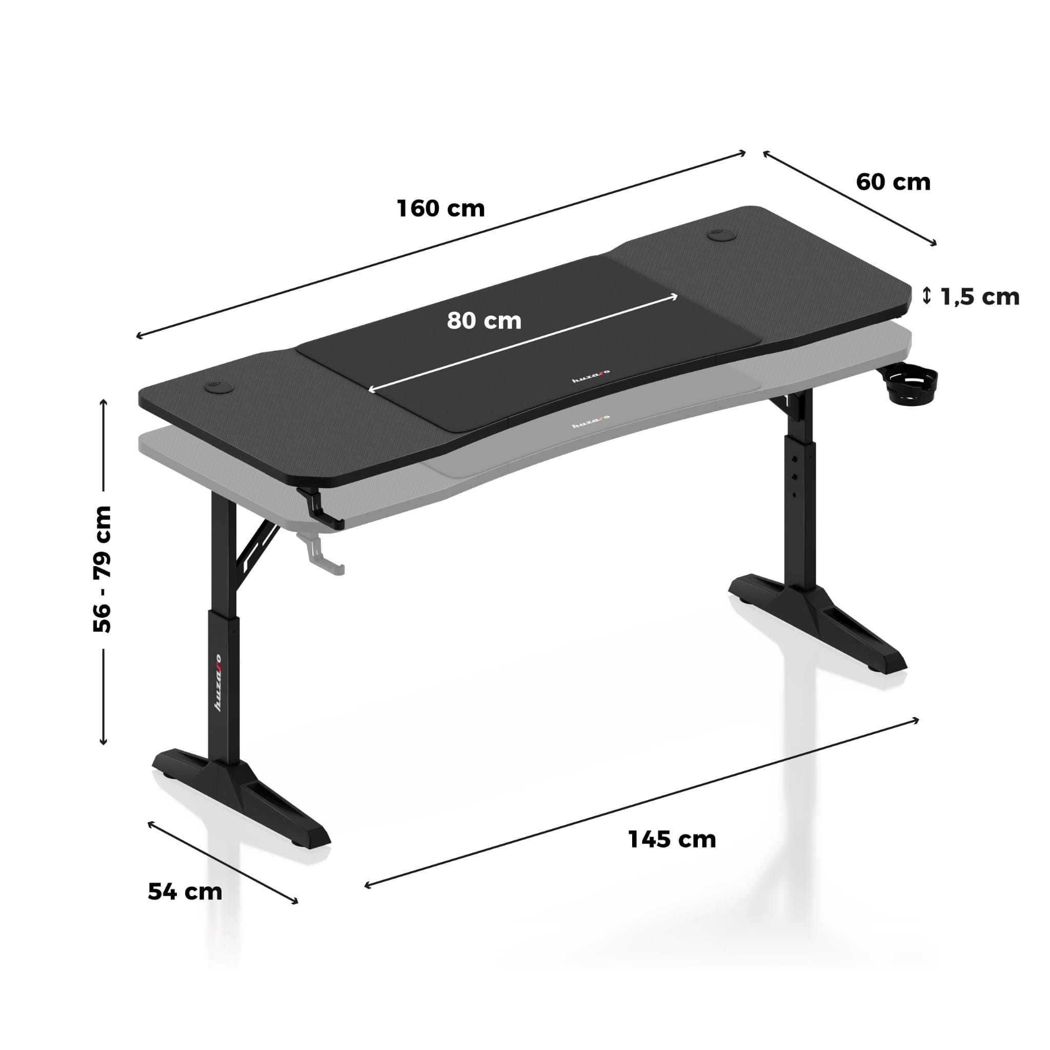 Escritorio para videojuegos Huzaro Hero 4.6 Black de 160 cm