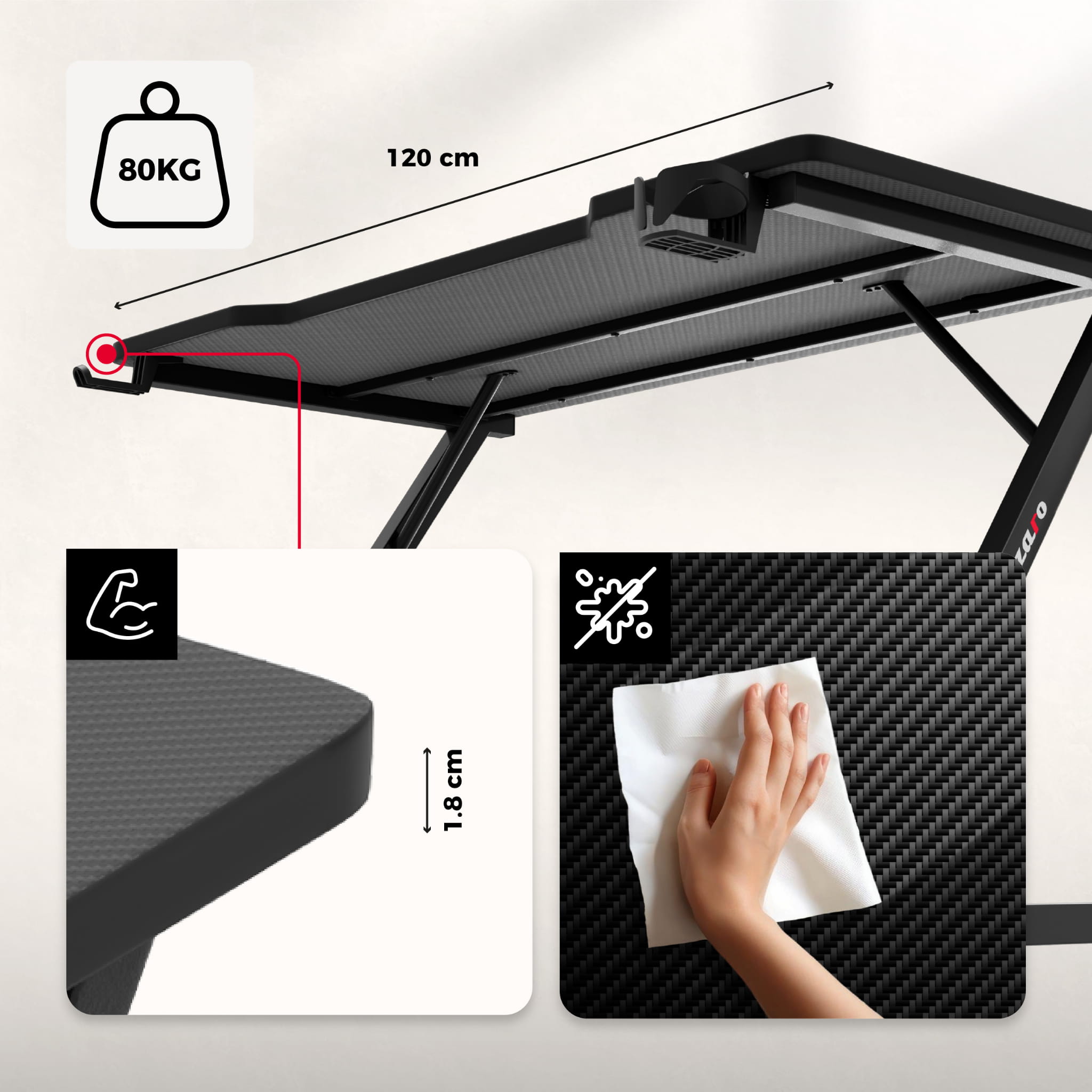 Escritorio para videojuegos Huzaro Hero 2.5 Black de 120 cm
