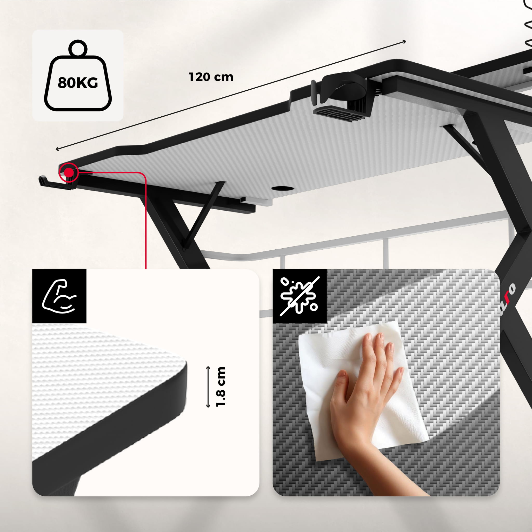 Escritorio para videojuegos Huzaro Hero 5.0 Blanco 120 cm