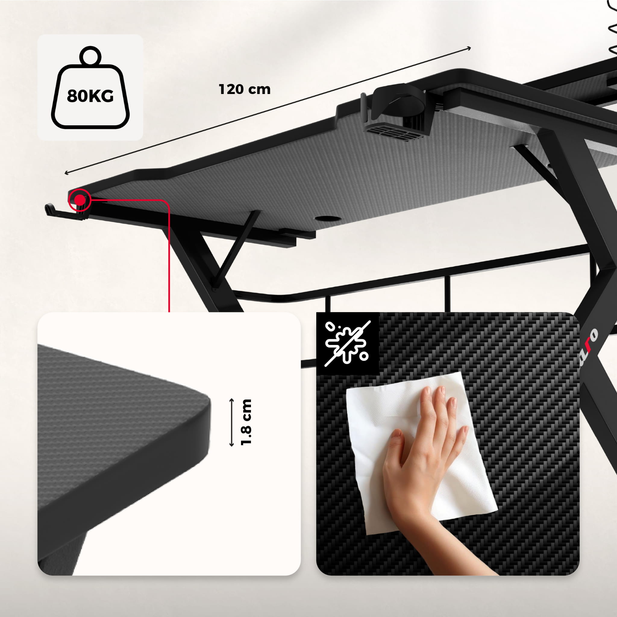 Escritorio para videojuegos Huzaro Hero 5.0 Negro 120 cm