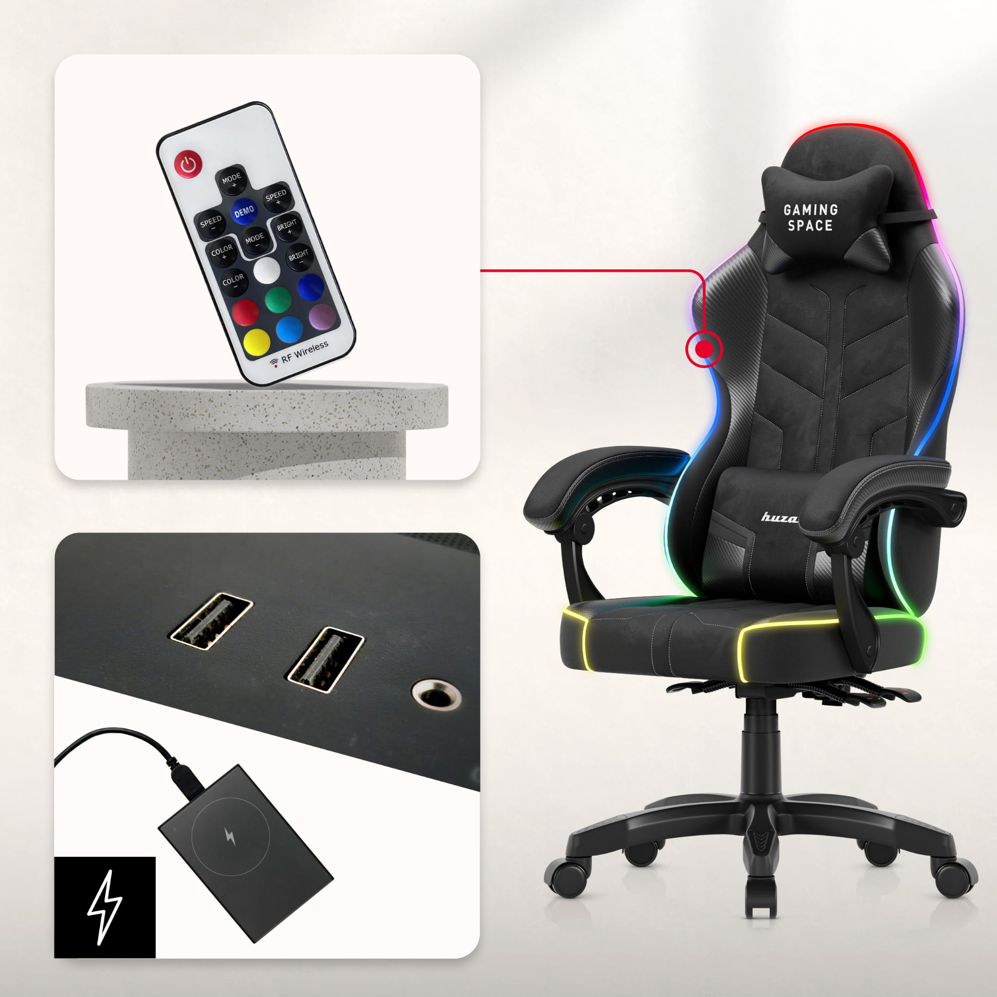 Sillón gaming de terciopelo Huzaro Force 2.7 RGB Black