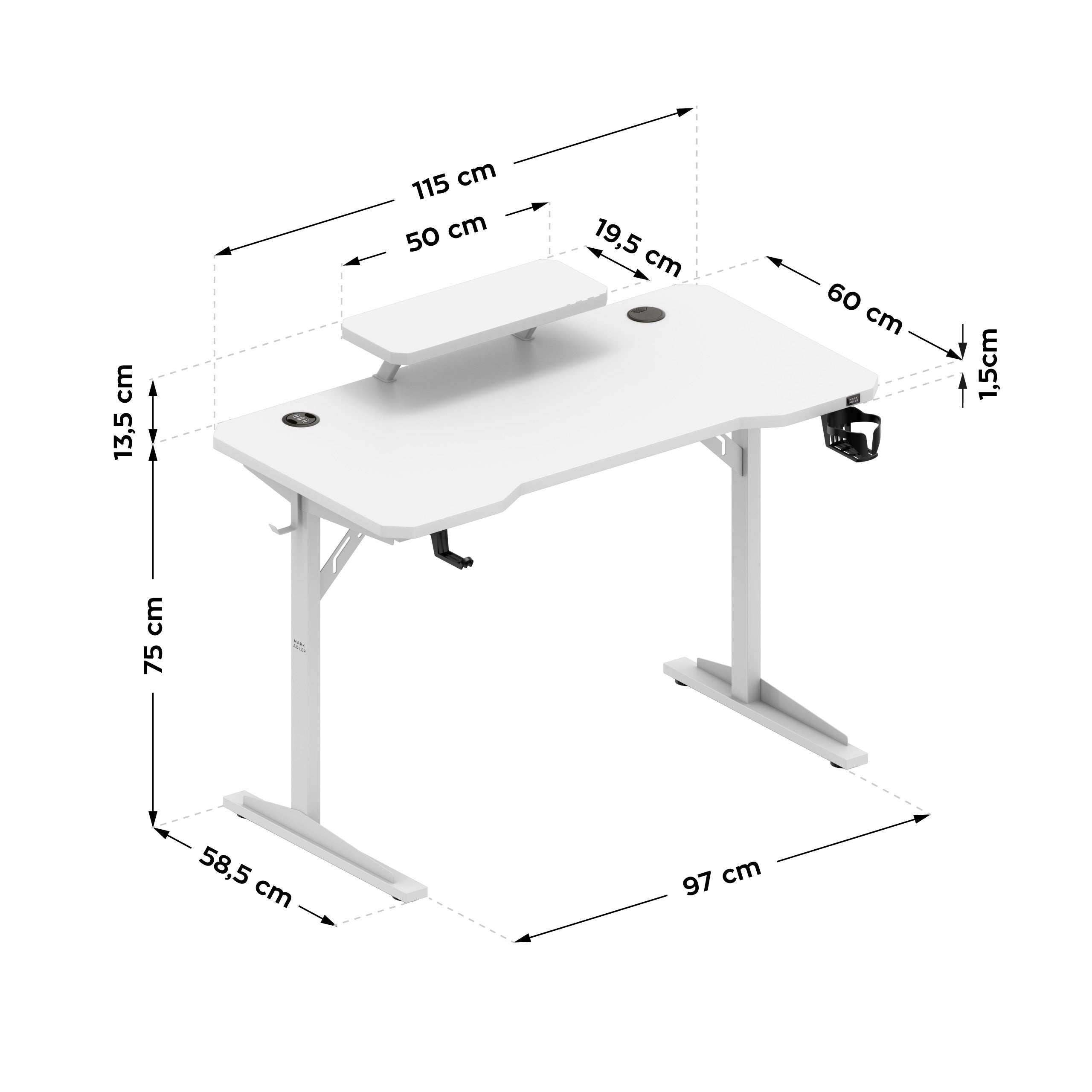 Escritorio para ordenador con estante Mark Adler Leader 5.1 Blanco 115 cm