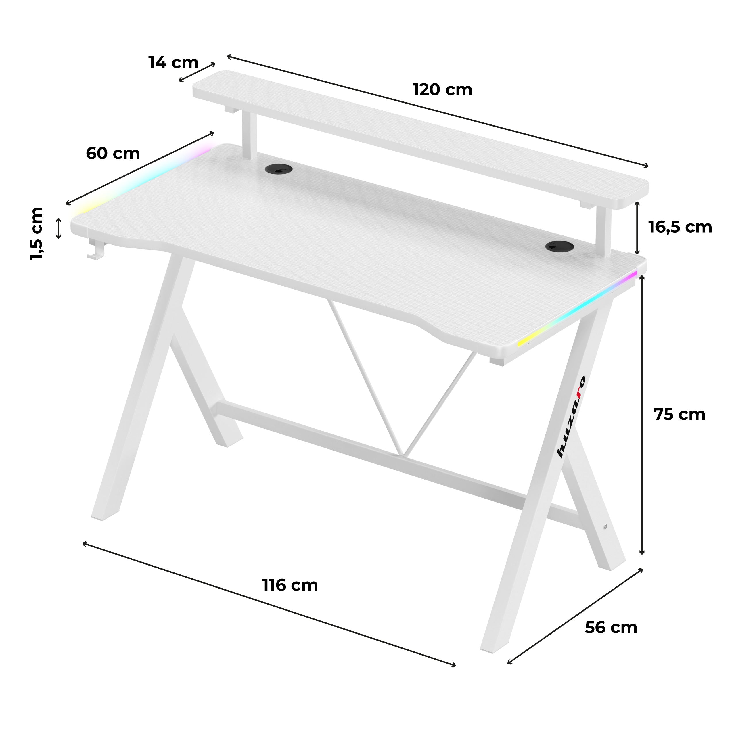 Escritorio gaming LED Huzaro Hero 1.9 RGB Blanco 120 cm