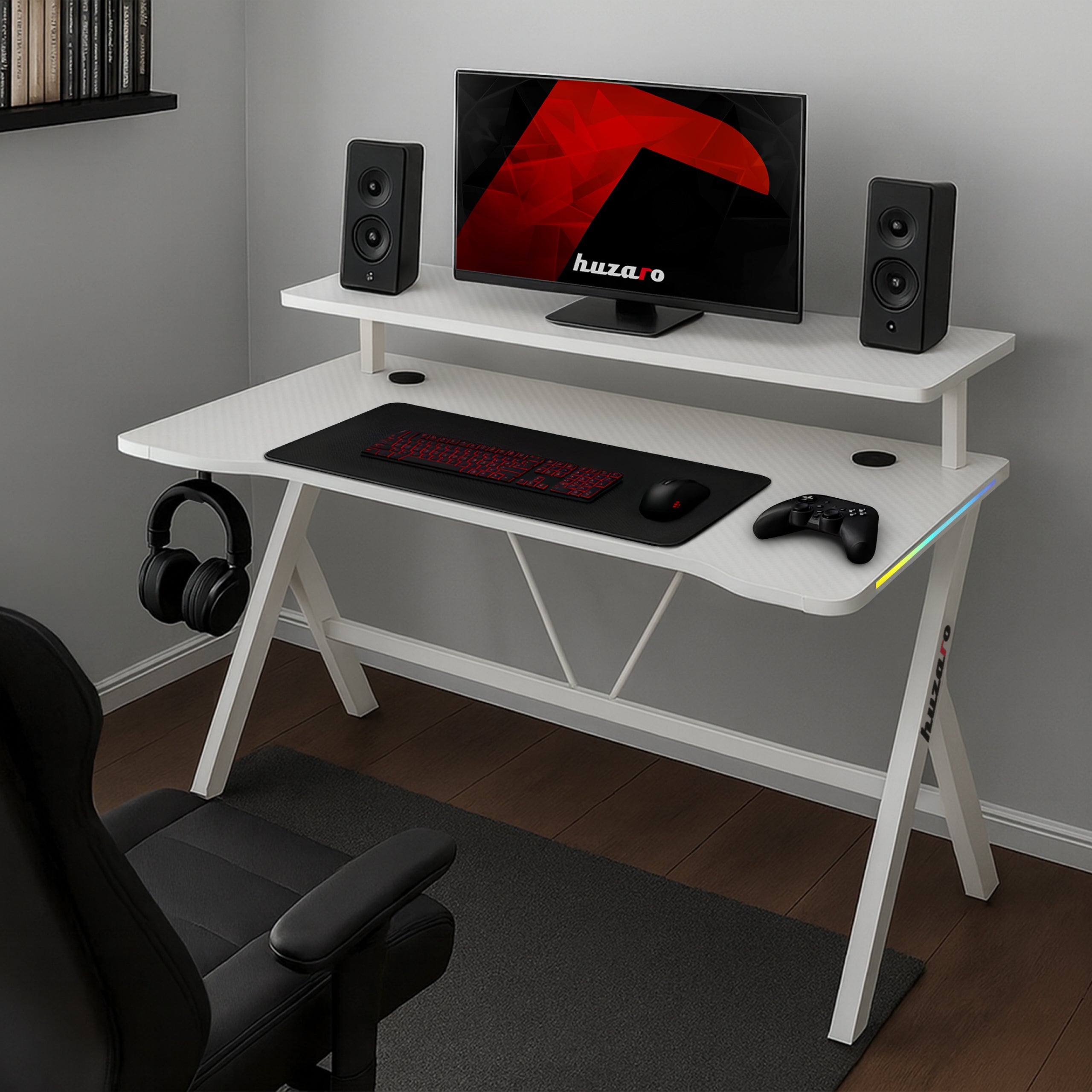 Escritorio gaming LED Huzaro Hero 1.9 RGB Blanco 120 cm