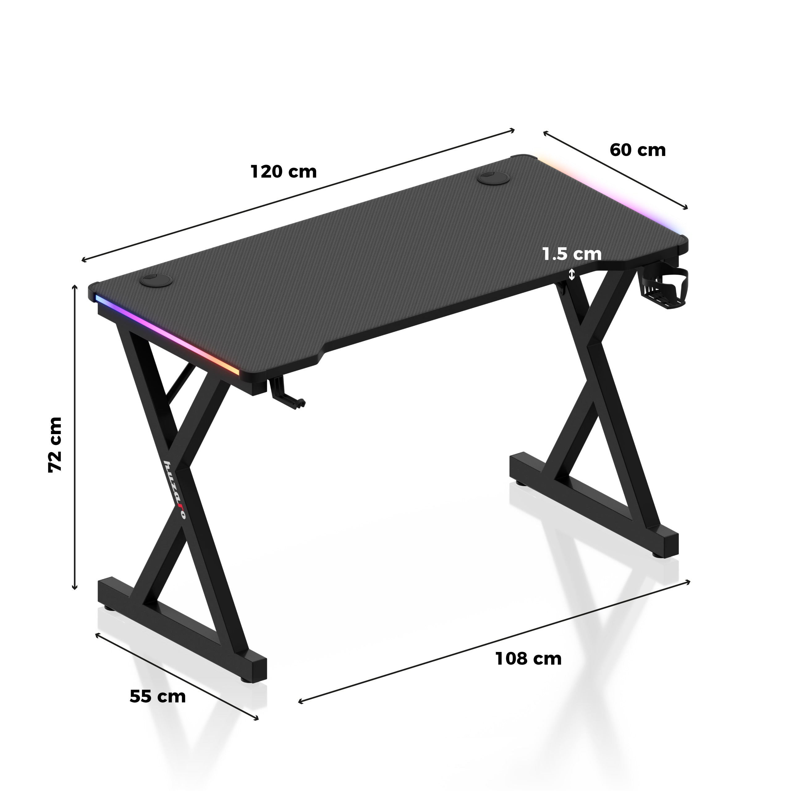 Escritorio gaming LED Huzaro Hero 2.3 RGB de 120 cm