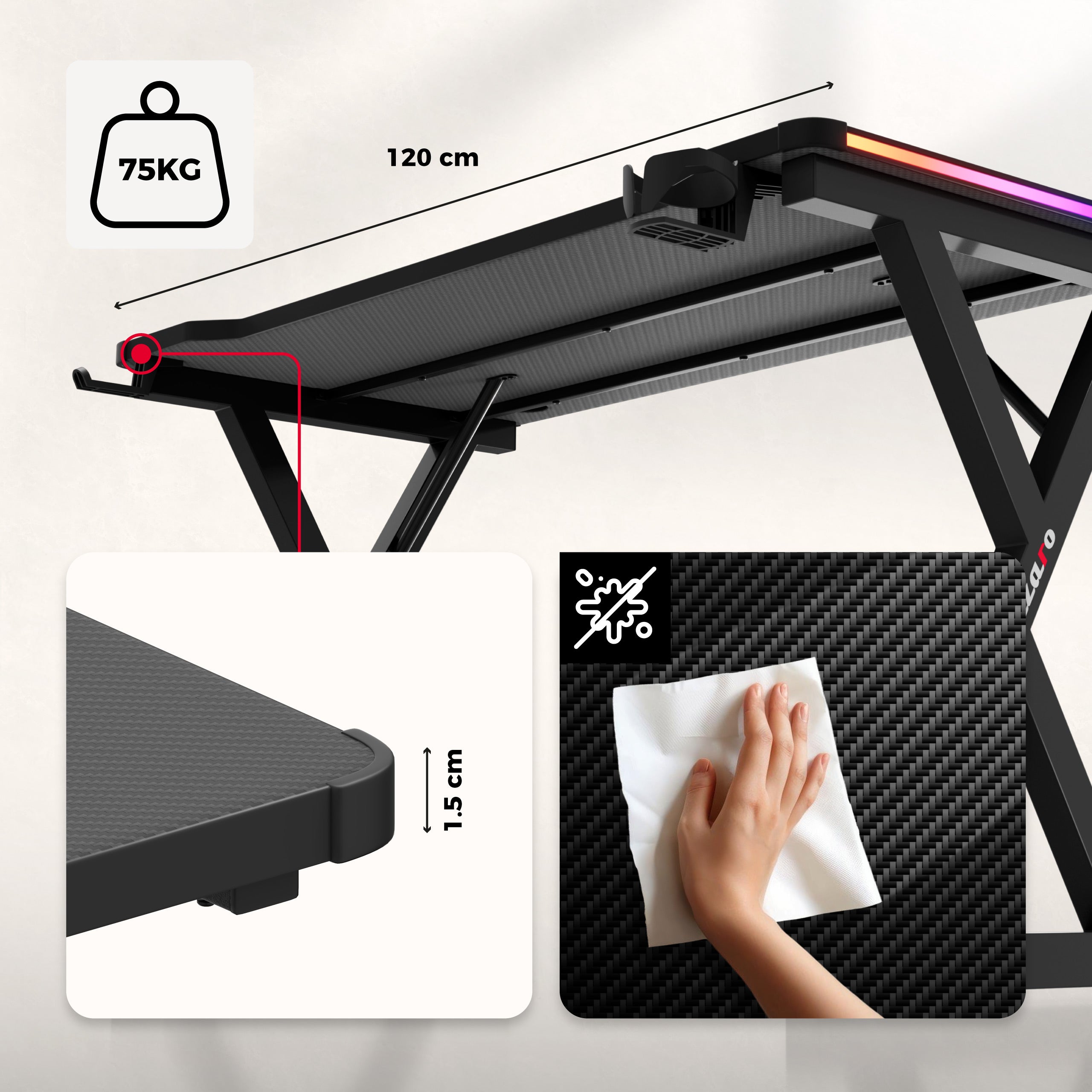 Escritorio gaming LED Huzaro Hero 2.3 RGB de 120 cm