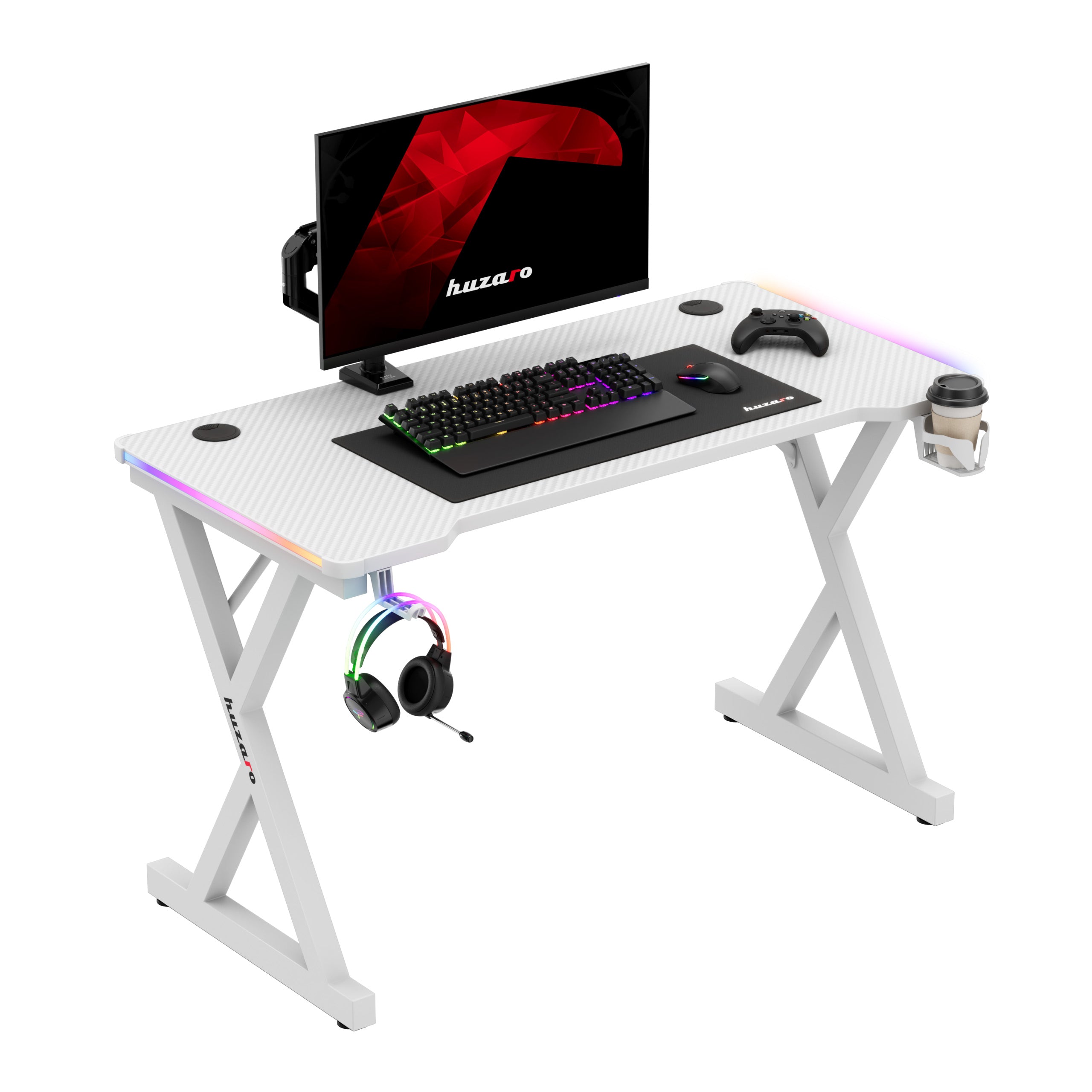 Escritorio gaming LED Huzaro Hero 2.3 RGB Blanco 120 cm