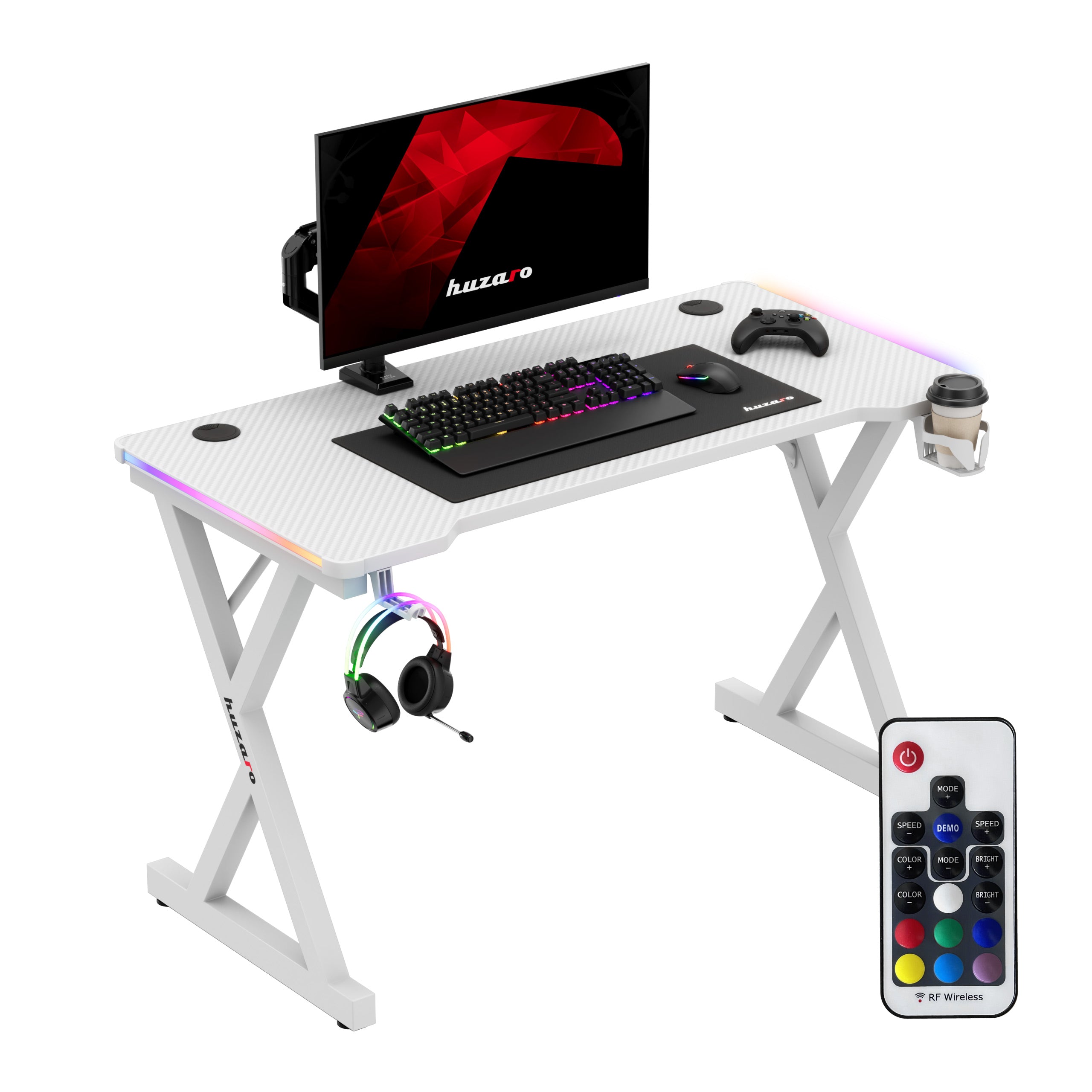 Escritorio gaming LED Huzaro Hero 2.3 RGB Blanco 120 cm