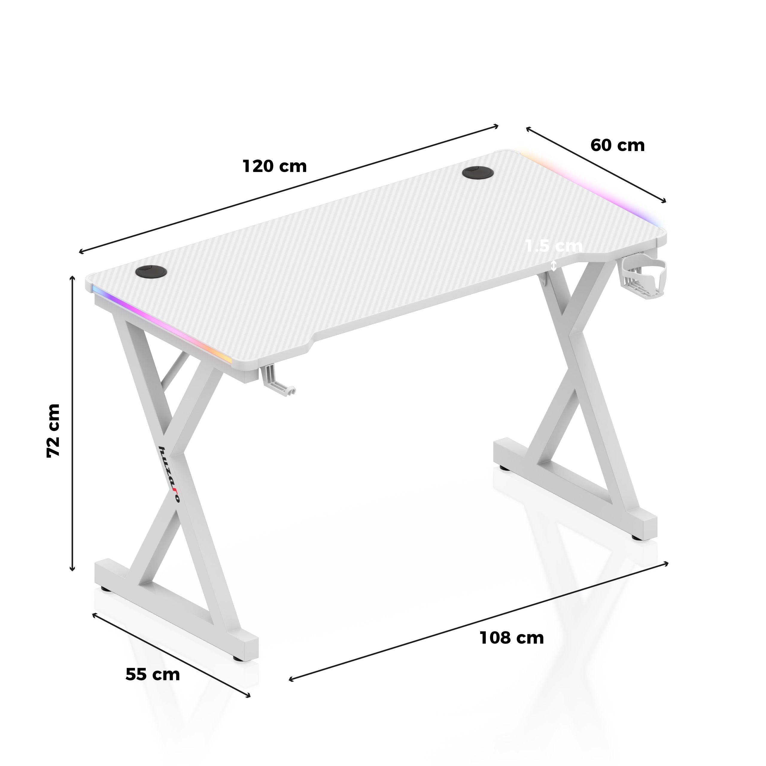 Escritorio gaming LED Huzaro Hero 2.3 RGB Blanco 120 cm