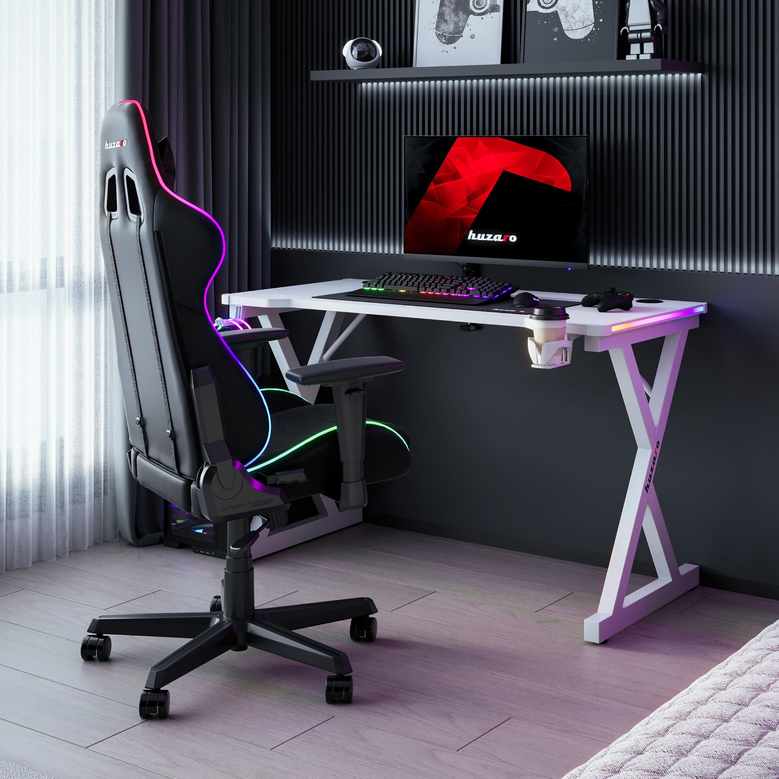 Escritorio gaming LED Huzaro Hero 2.3 RGB Blanco 120 cm