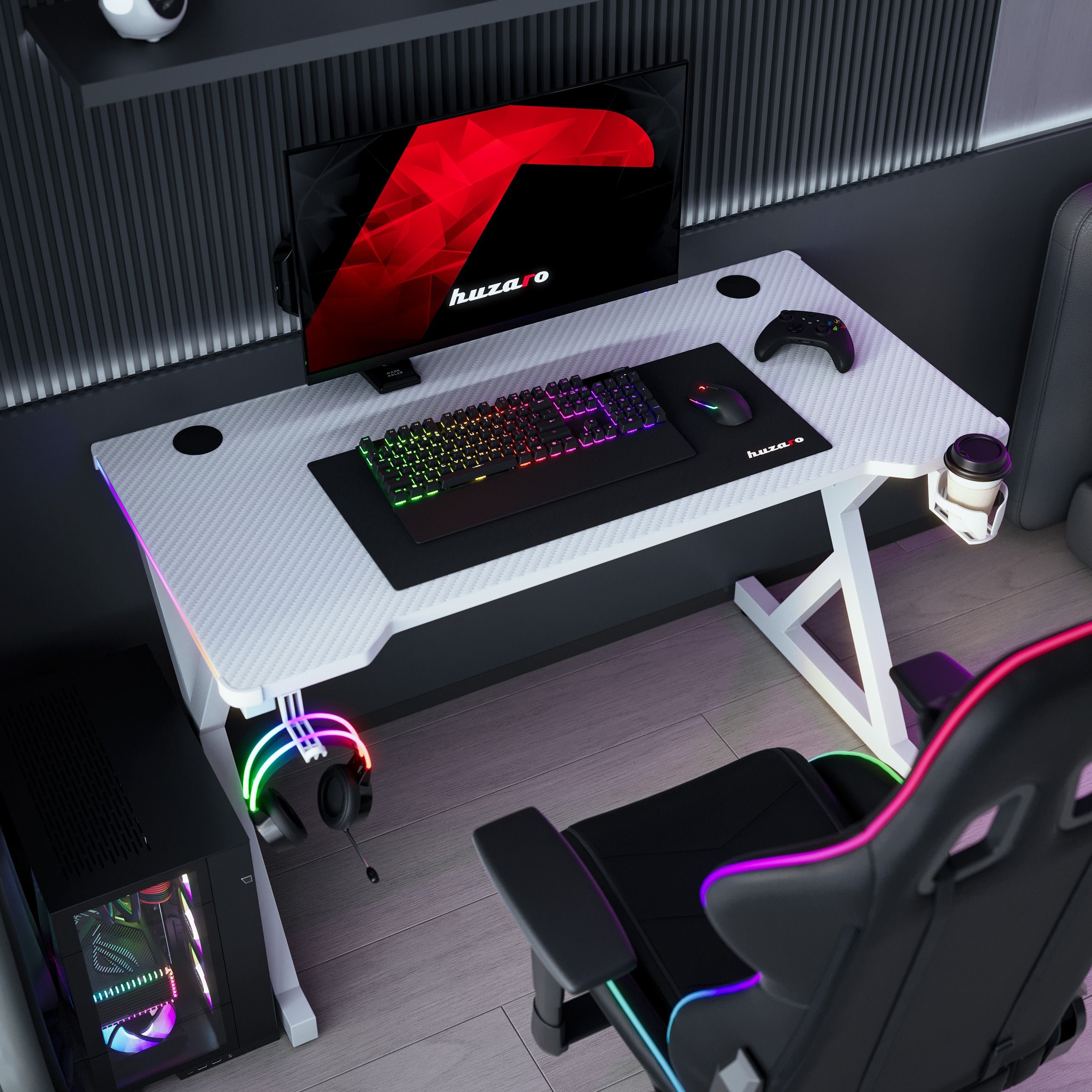 Escritorio gaming LED Huzaro Hero 2.3 RGB Blanco 120 cm