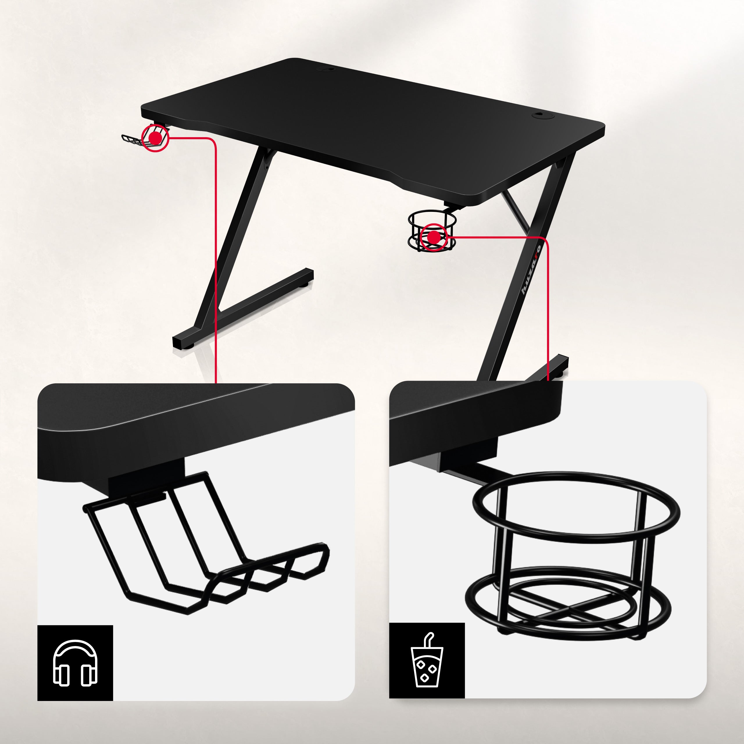 Escritorio para videojuegos Huzaro Hero 1.8 Black de 100 cm