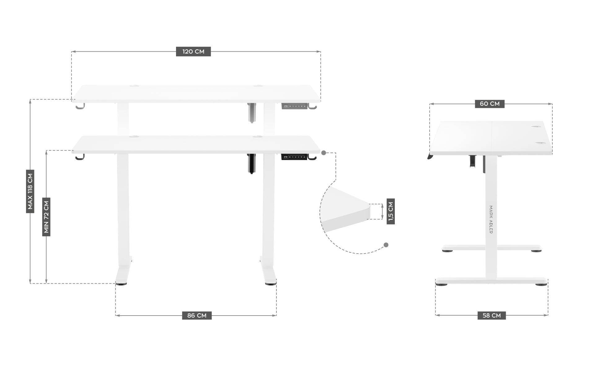 Escritorio eléctrico Mark Adler Leader 7.0 White de 120 cm