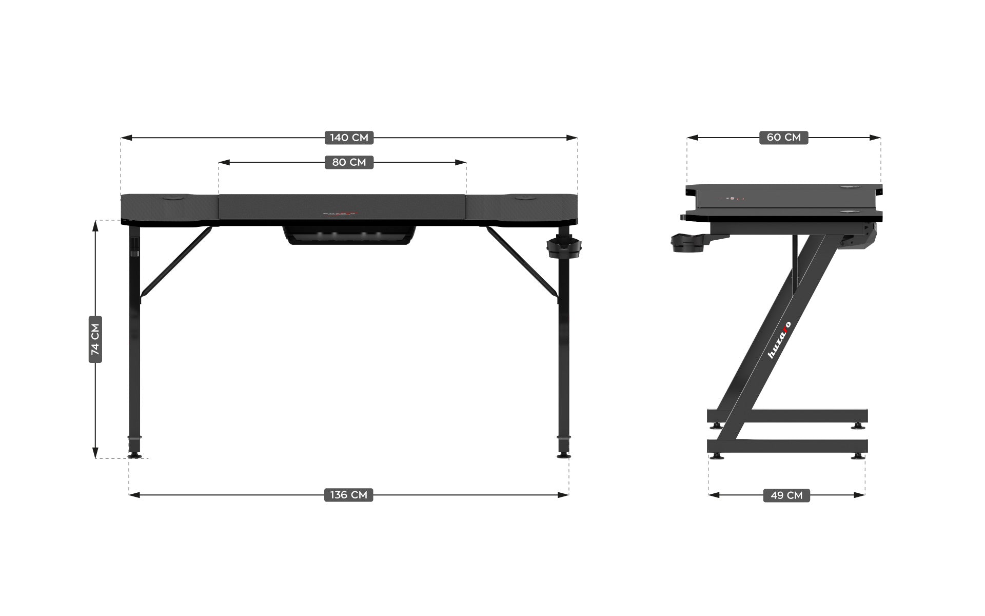 Escritorio para videojuegos Huzaro Hero 3.3 Black de 140 cm