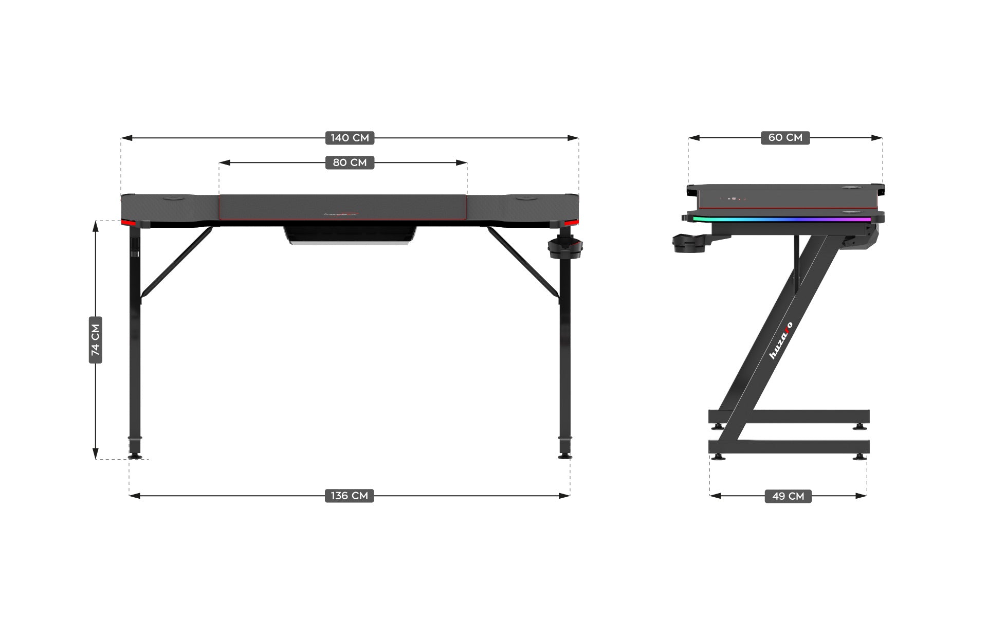 Escritorio para videojuegos Huzaro Hero 3.3 RGB de 140 cm