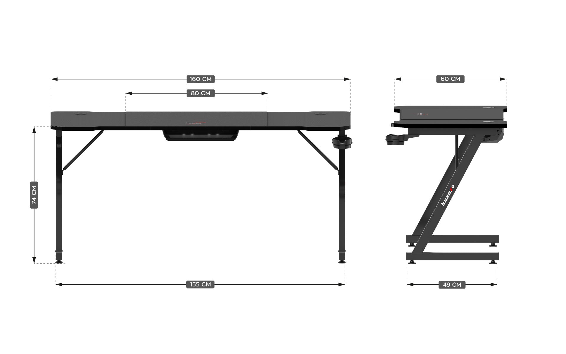 Escritorio para videojuegos Huzaro Hero 4.8 Black de 160 cm