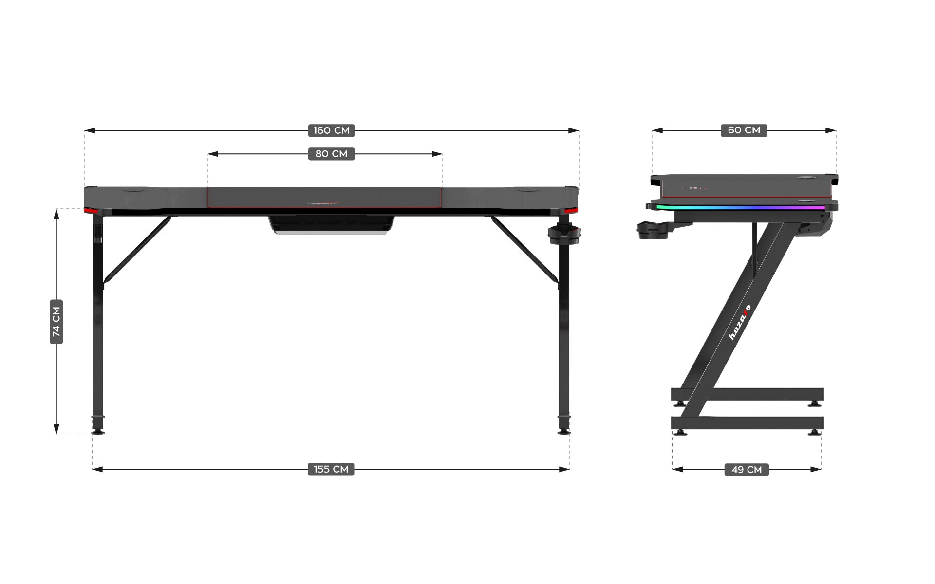 Escritorio para videojuegos Huzaro Hero 4.8 RGB de 160 cm