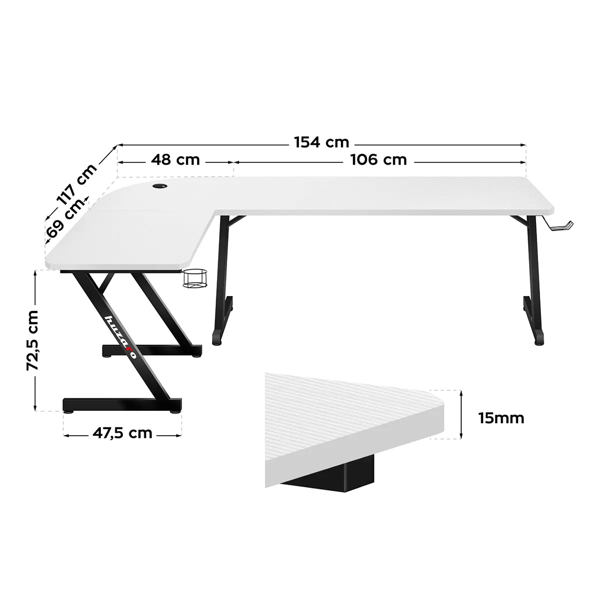 Escritorio para videojuegos Huzaro Hero 7.0 Blanco 154 cm