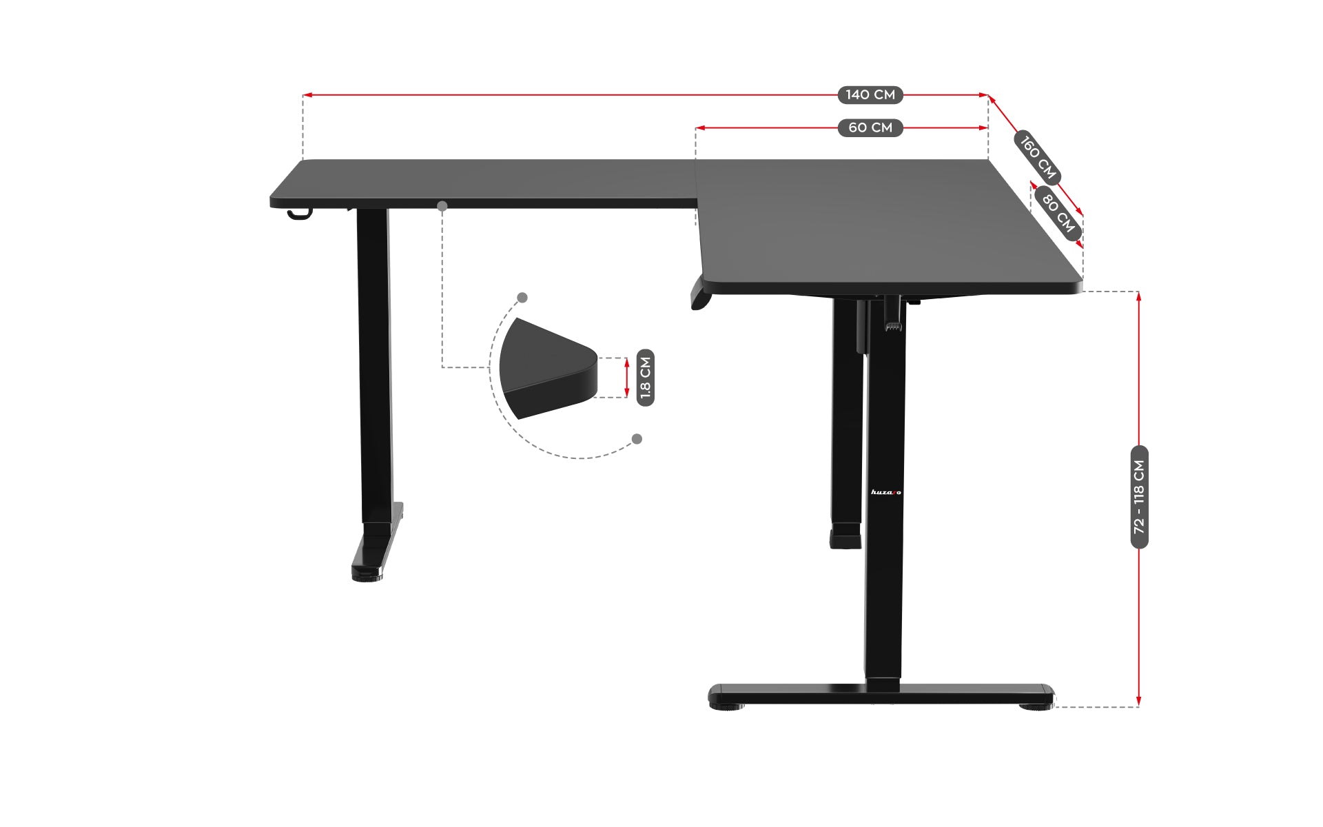 Escritorio esquinero eléctrico Huzaro Hero 9,5 de 160 cm