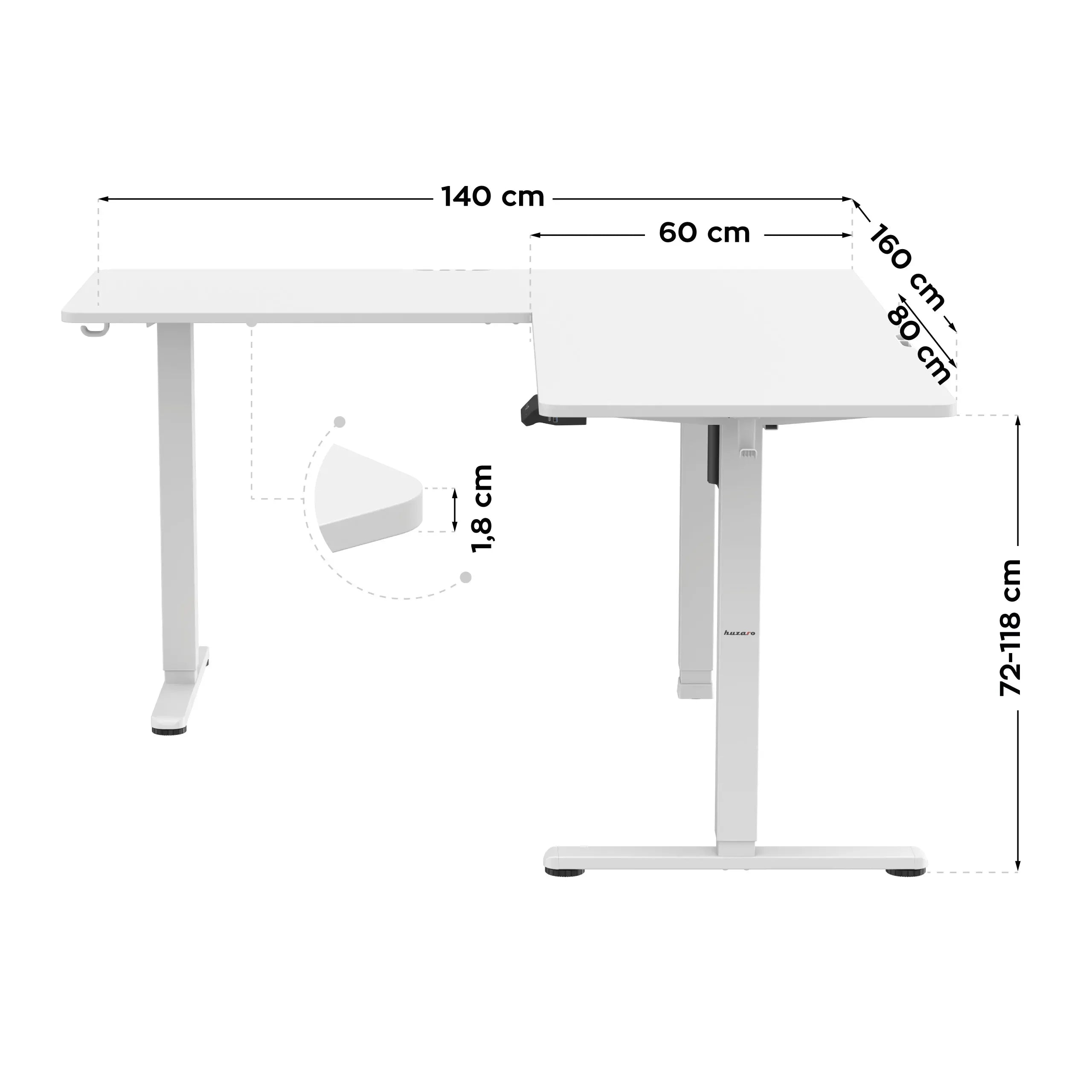 Escritorio esquinero eléctrico Huzaro Hero 9.5 White de 160 cm