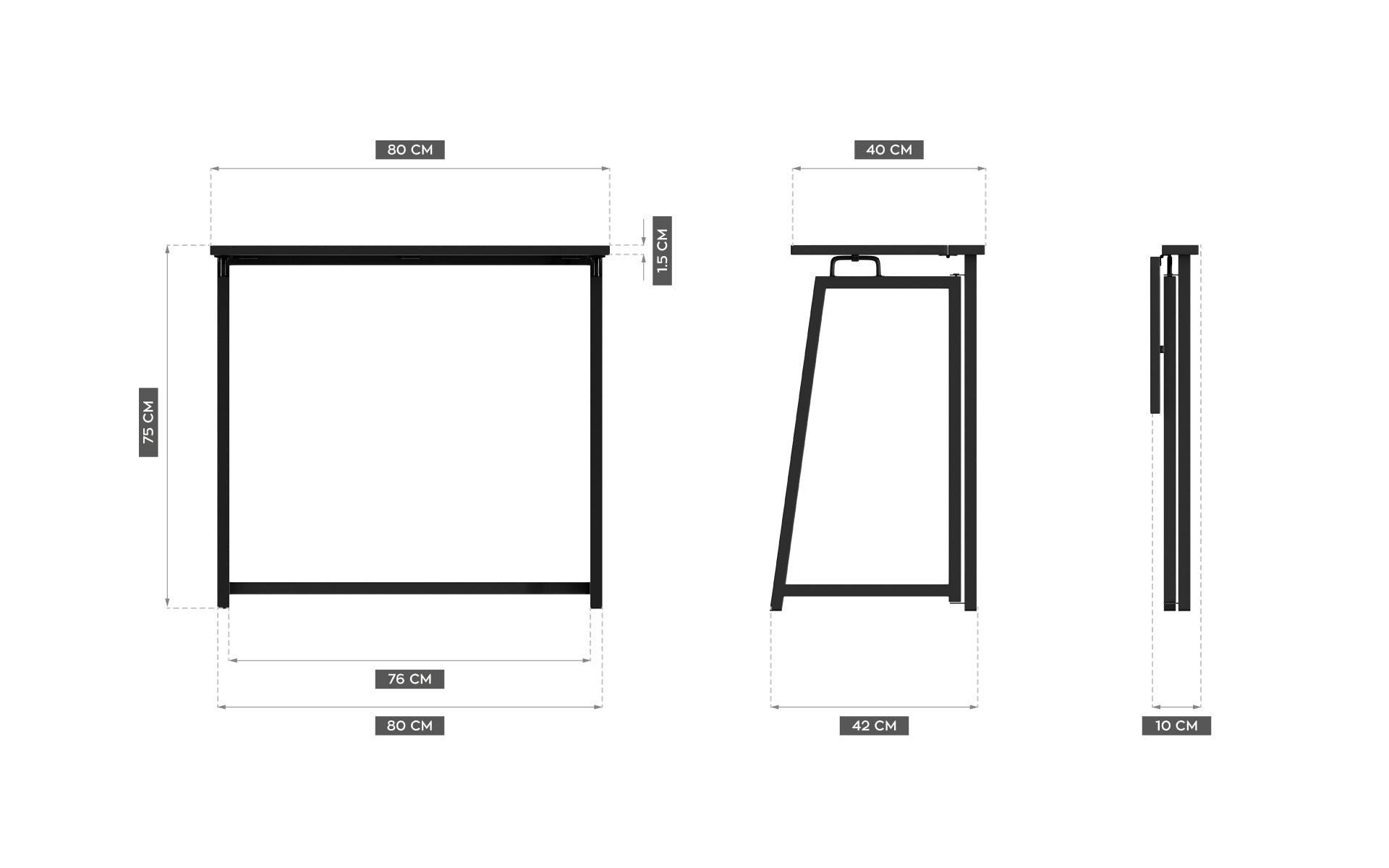 Escritorio plegable Mark Adler Leader 1.5 Black de 80 cm