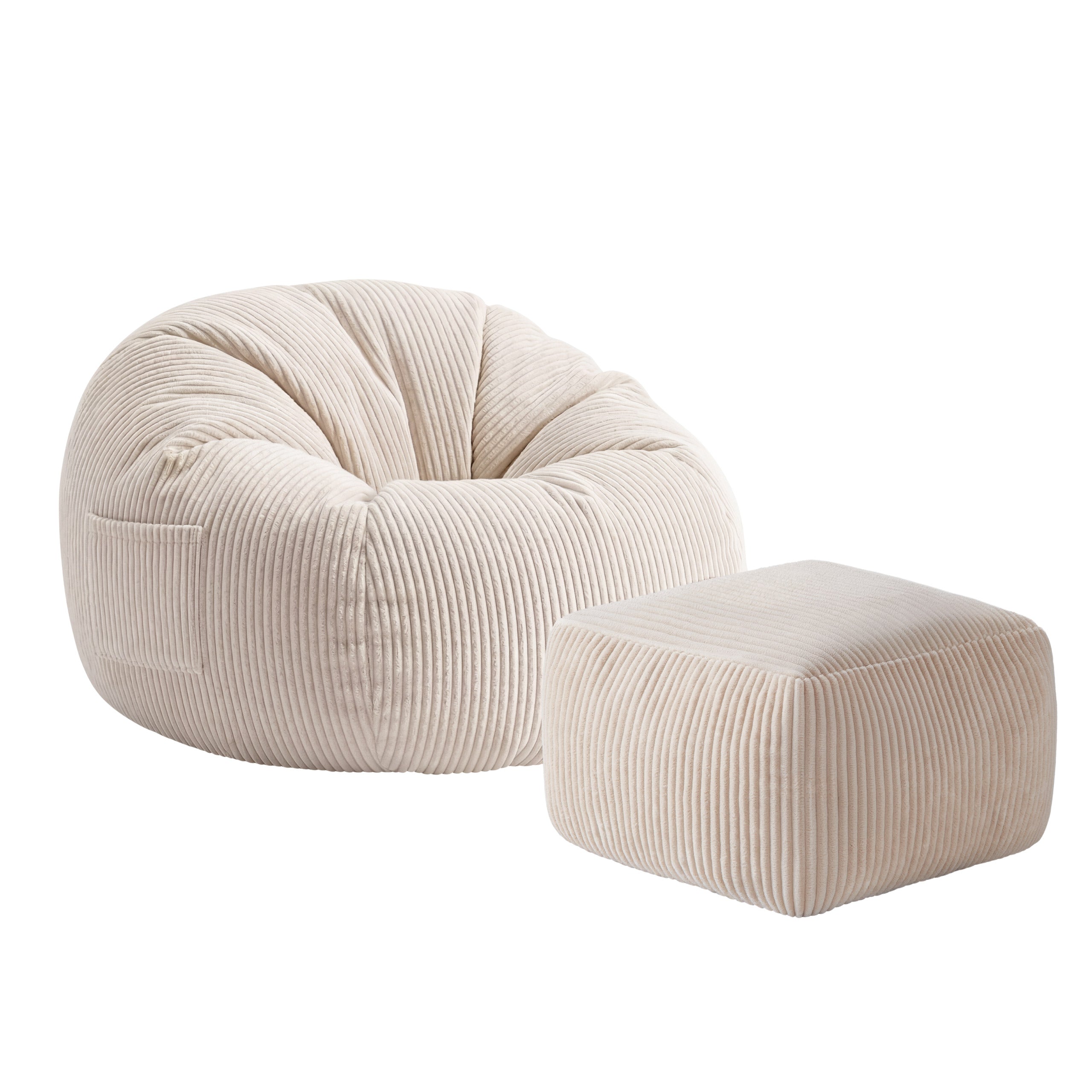 Sillón puf de pana con reposapiés Mark Adler Comfy 3.0 Beige