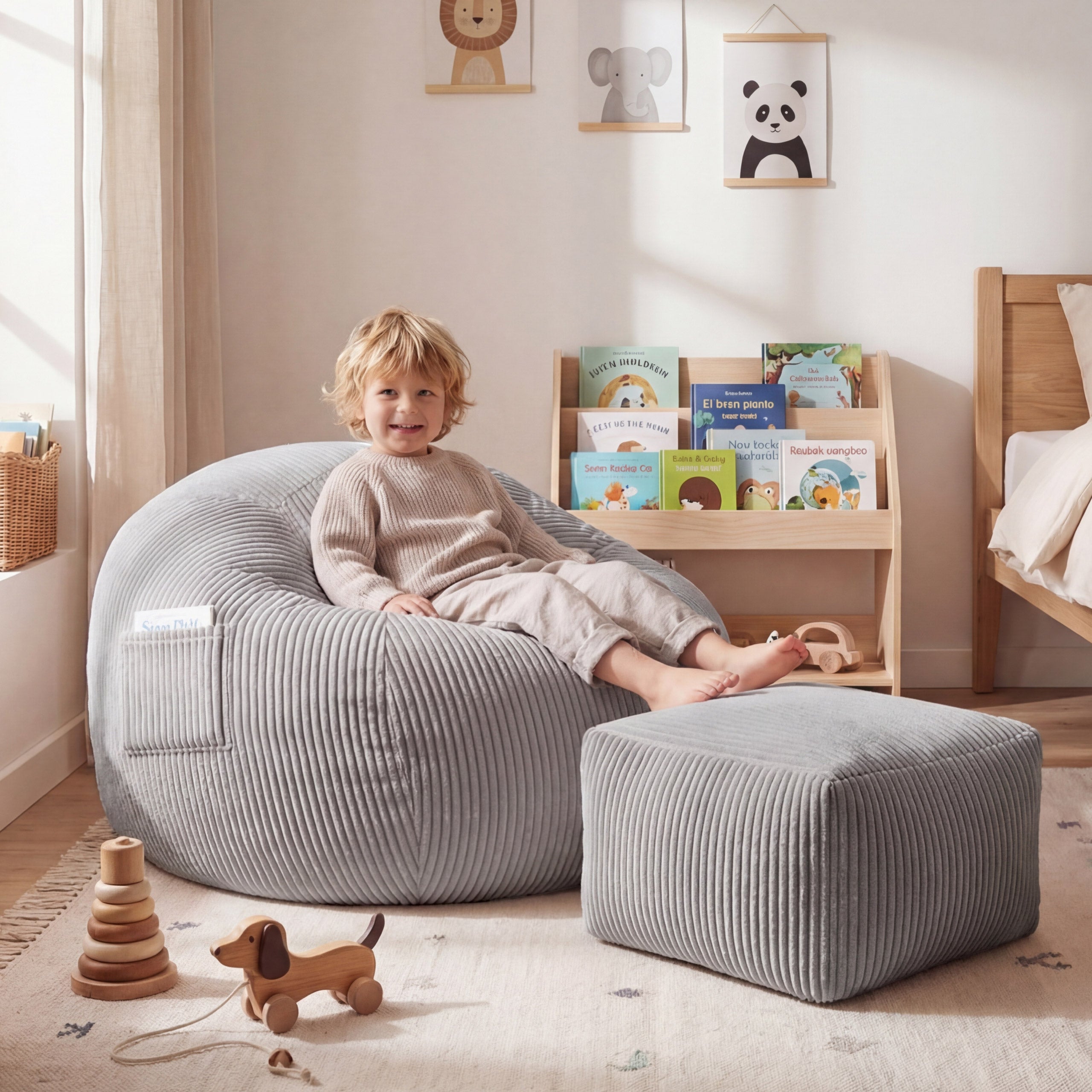 Sillón puf de pana con reposapiés Mark Adler Comfy 3.0 Grey