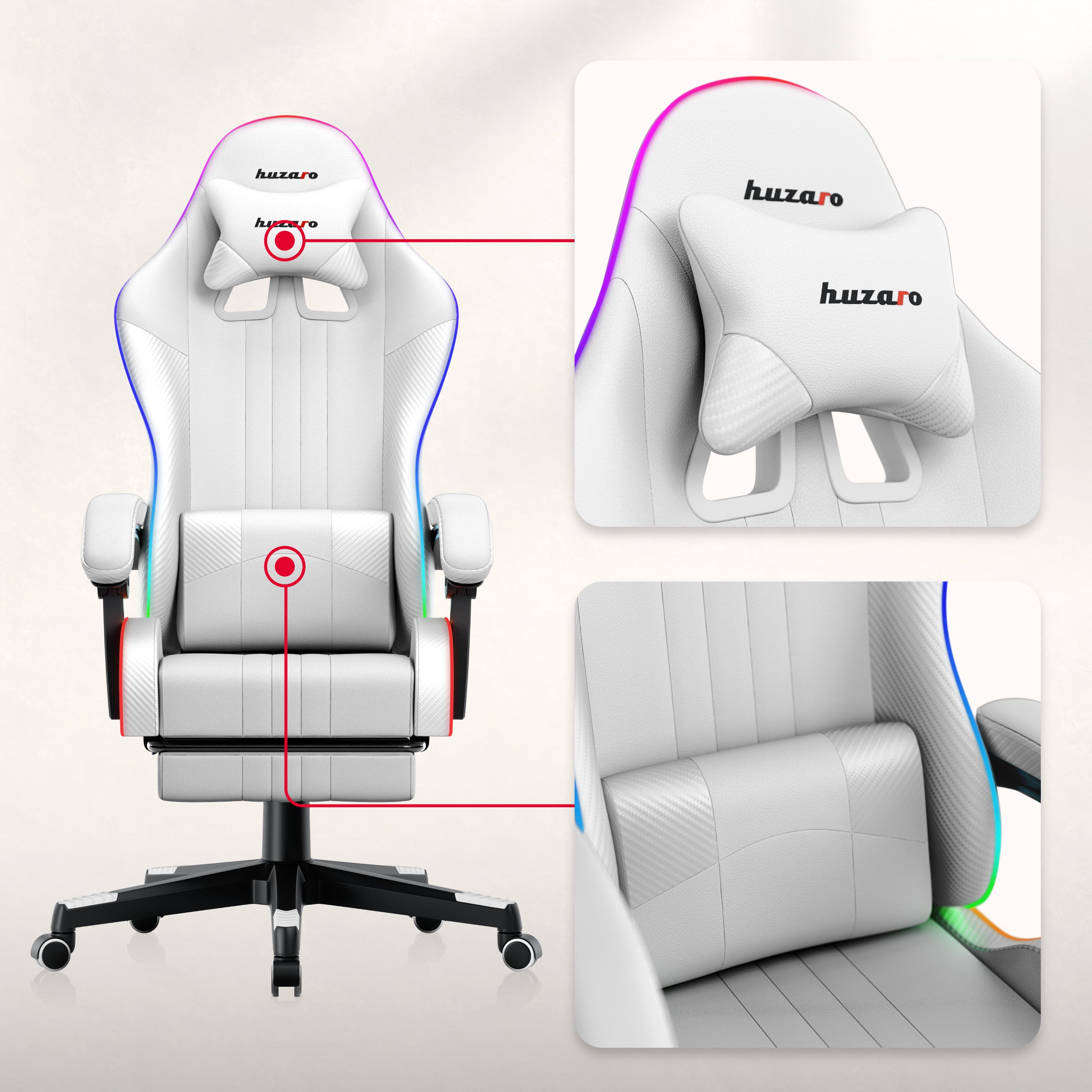 Sillón gaming HUZARO Force 4.7 Blanco RGB