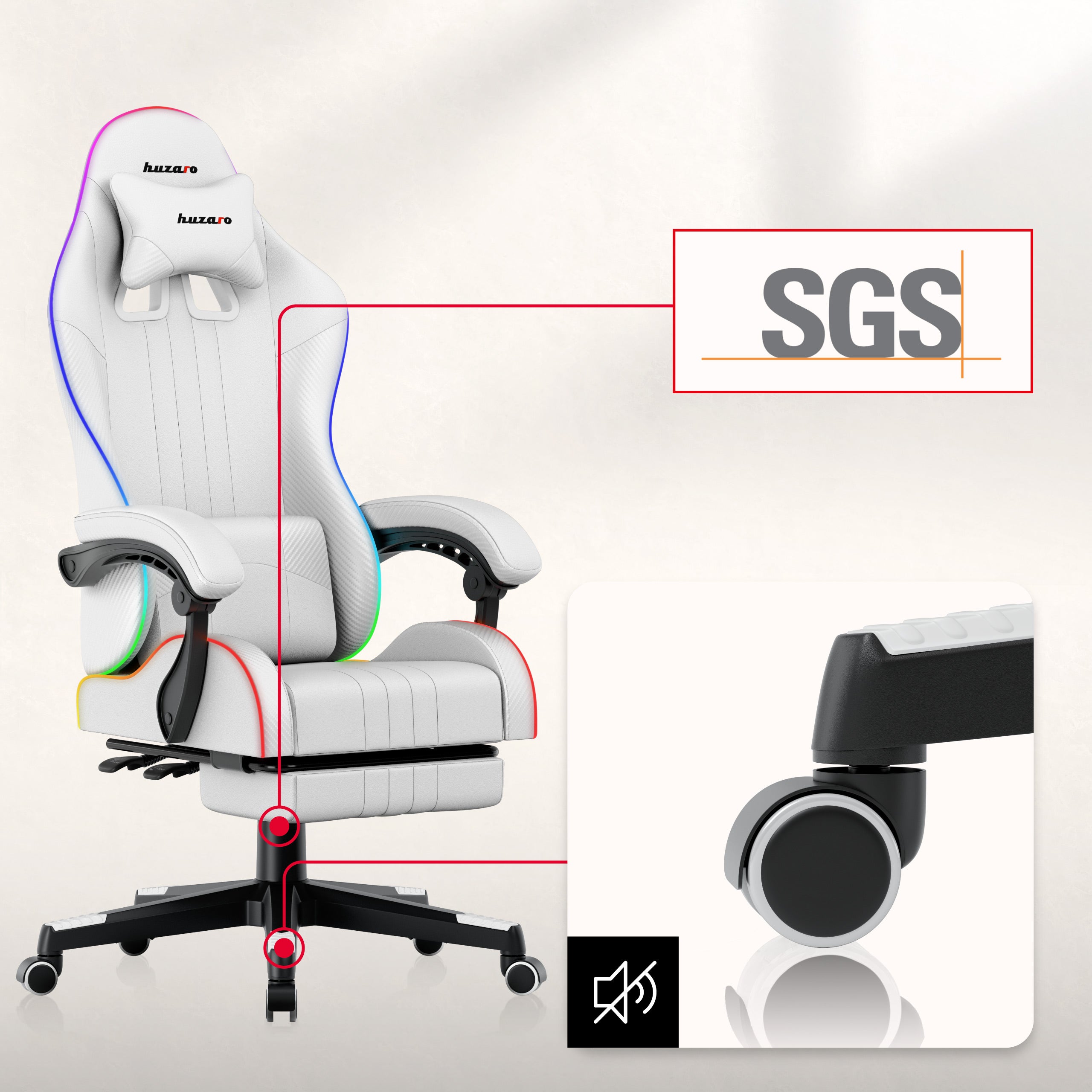 Sillón gaming HUZARO Force 4.7 Blanco RGB