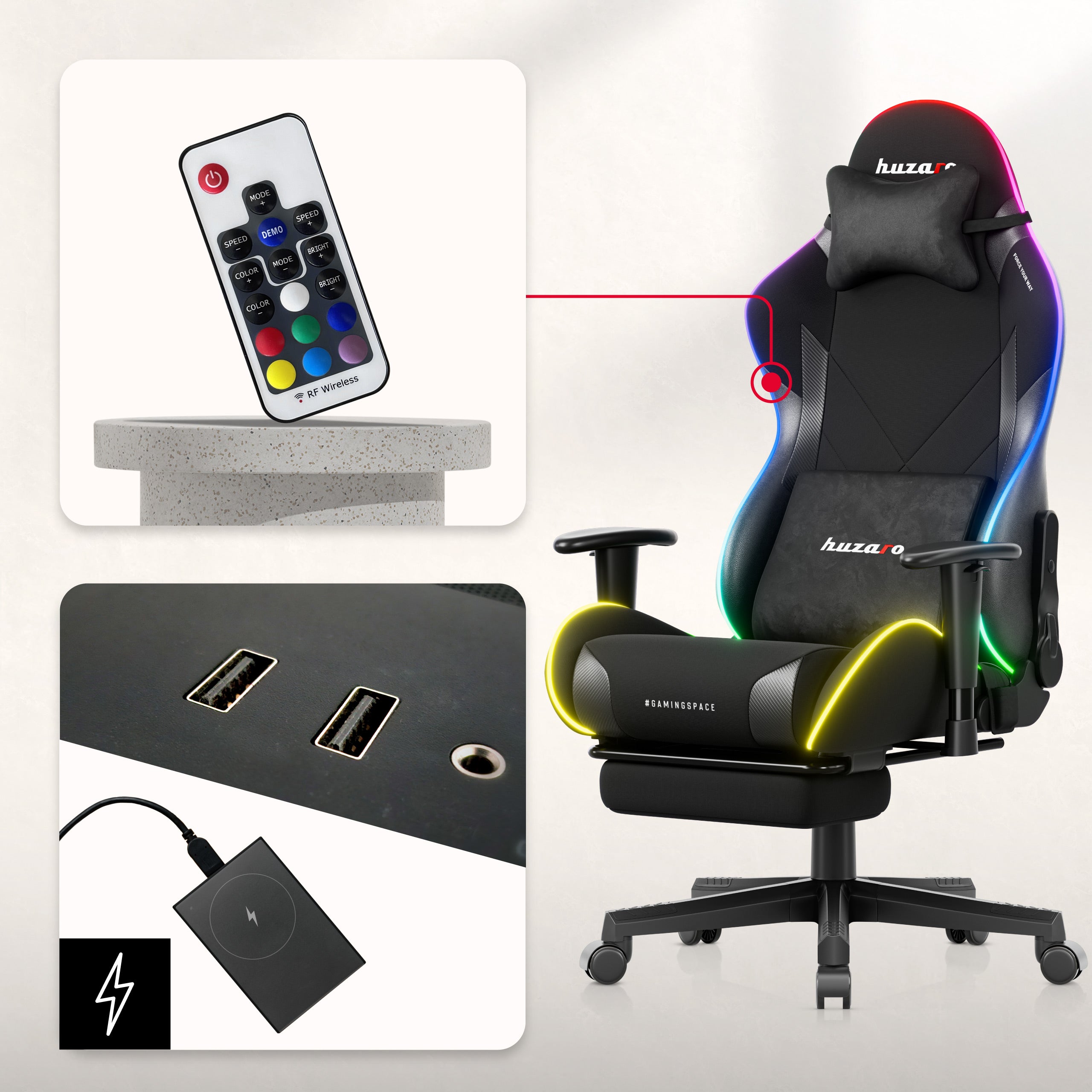 Sillón gaming LED Huzaro Force 5.7 Black RGB