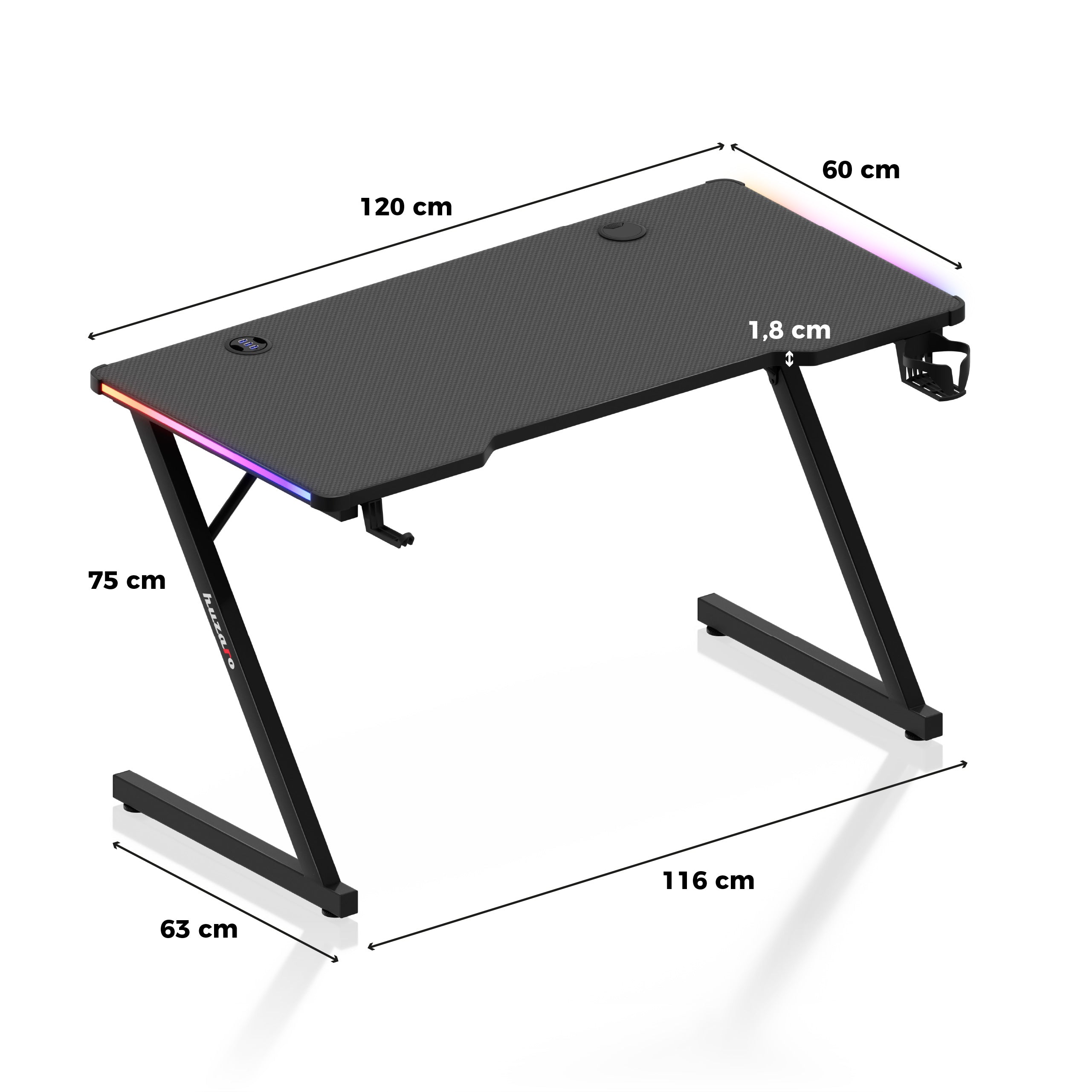 Escritorio para videojuegos Huzaro Hero 2.5 RGB LED de 120 cm