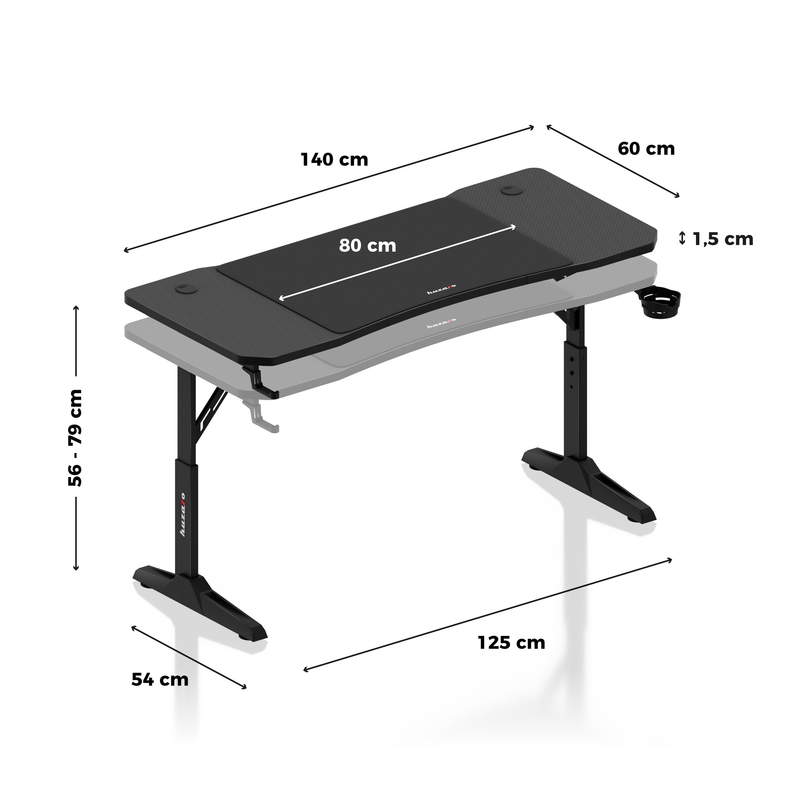 Escritorio para videojuegos Huzaro Hero 3.6 Black de 140 cm